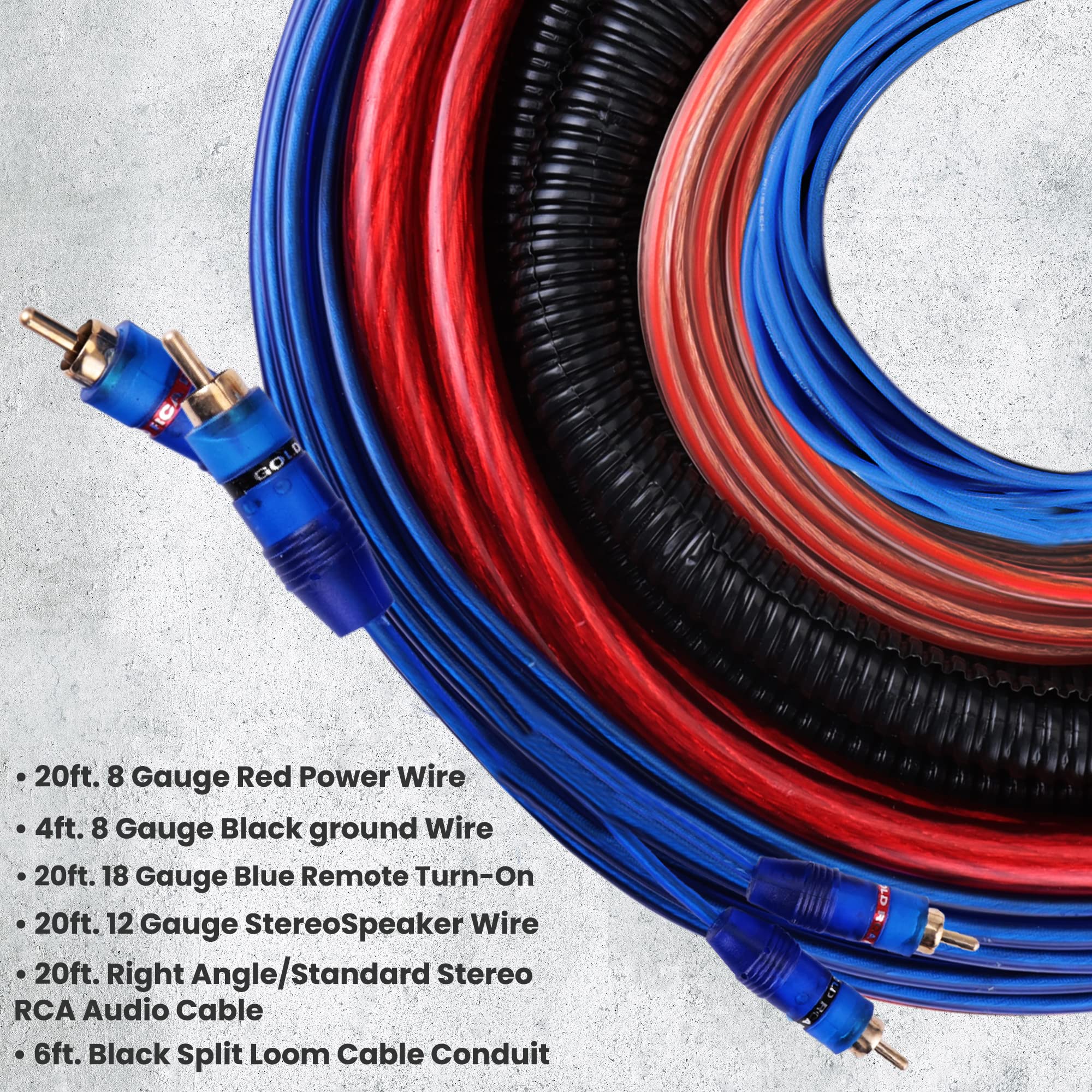 Pyle 8 Gauge 20ft Marine & Car Audio Power Wiring Kit - 1000W Amplifier Installation with Gold Plated Fuse - Perfect for Boat, Truck & Car Stereo Systems