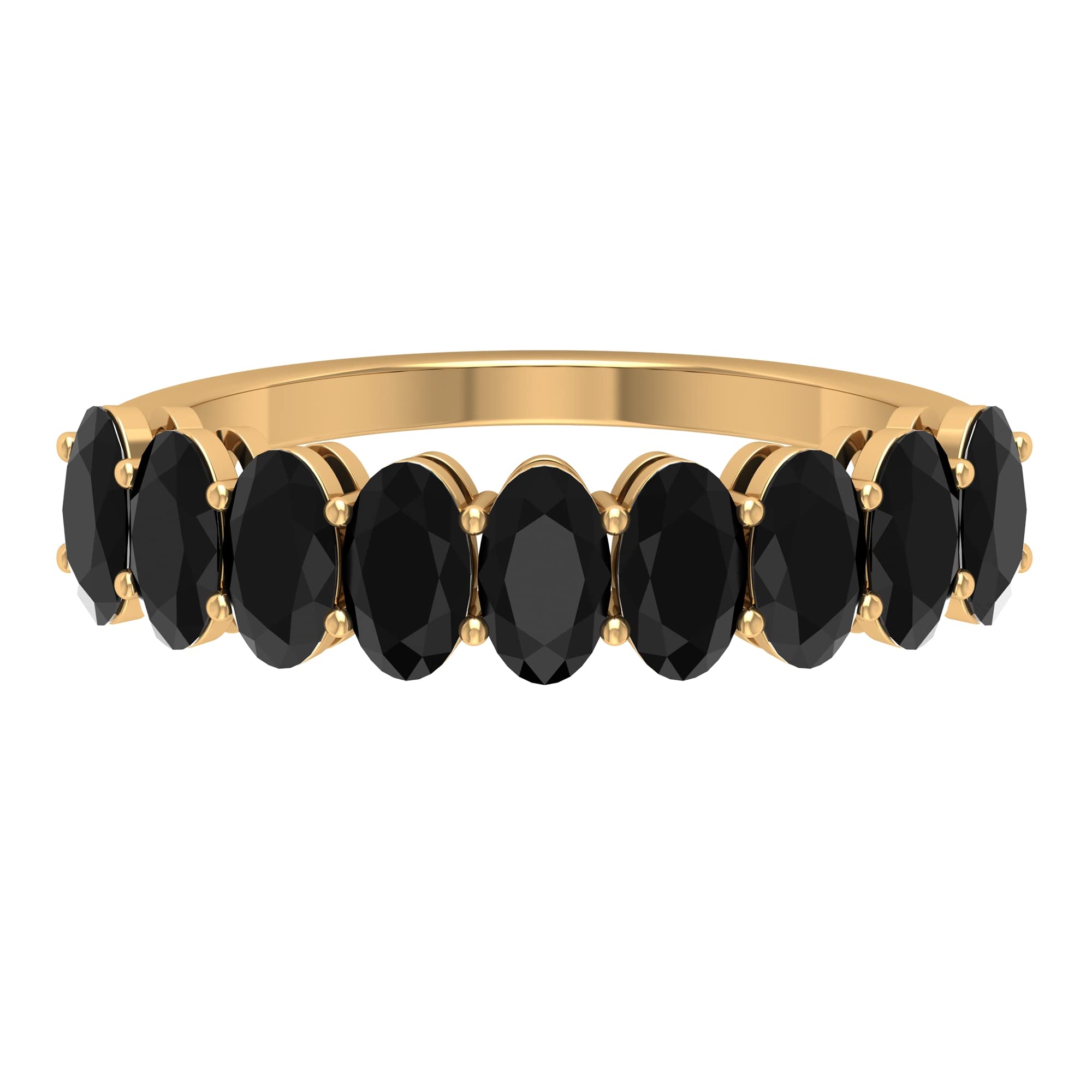 1.50 CT Black Onyx Half Eternity Ring - 14K Solid Gold Oval Cut December Birthstone Jewelry for Women - Perfect for Anniversary, Birthday & Special Occasion Gifts