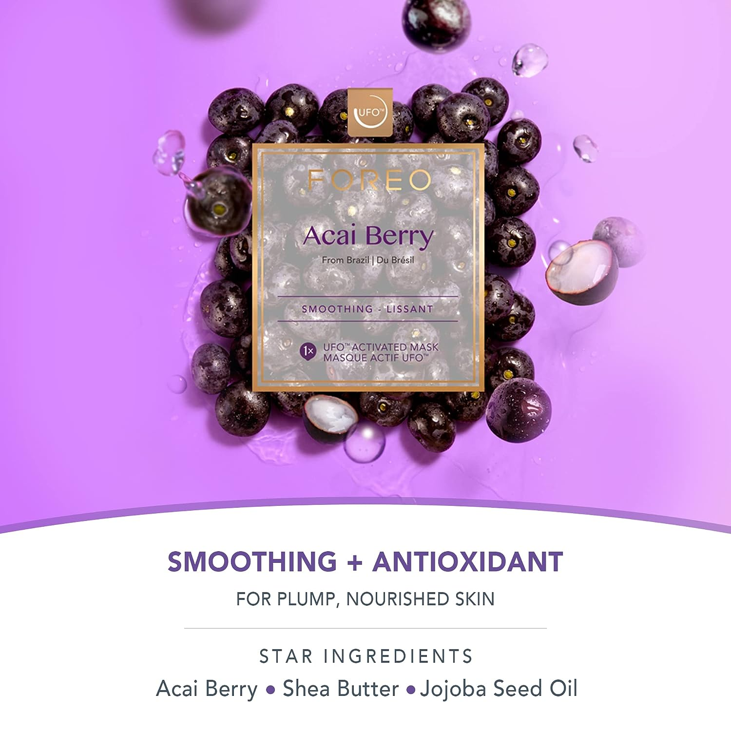 FOREO UFO Acai Berry Facial Mask - Hydrating & Brightening Sheet Mask for Glowing Skin | Perfect for Spa Night, Self-Care Routine & Travel Skincare
