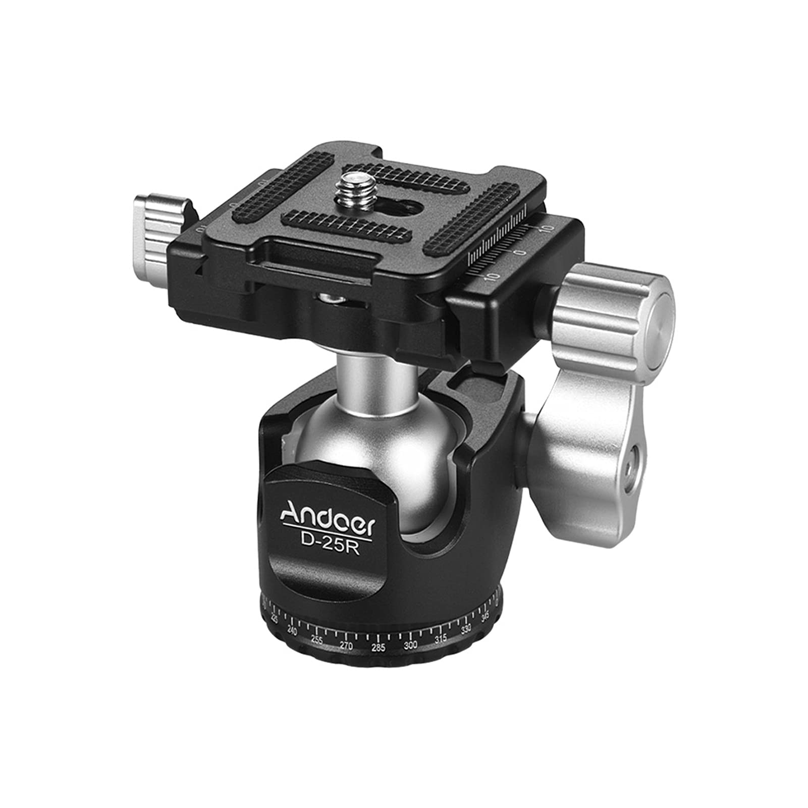 D-25C CNC Machined Aluminum Alloy Double Notch Ball Head - Low Profile Mini Ballhead with 10kg Load Capacity for Manfrotto Tripods & Monopods - Perfect for DSLR/ILDC Cameras, Vlogging & Outdoor Photography