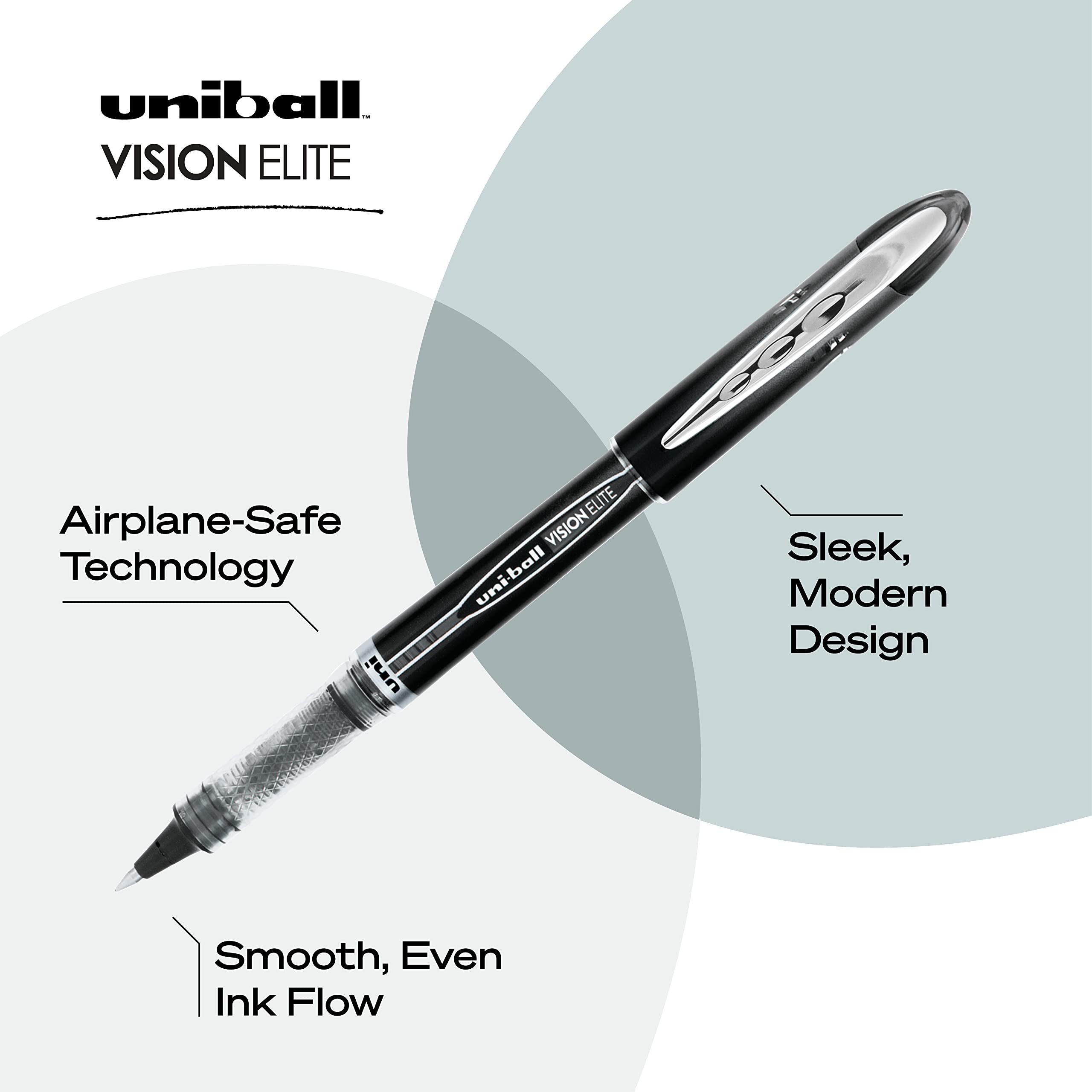 Uni-ball Vision Elite Rollerball Pens - 12 Pack (0.5mm Fine Point Micro Tip) - Black & Blue Ink Set - Smooth Writing for Office, School & Note Taking