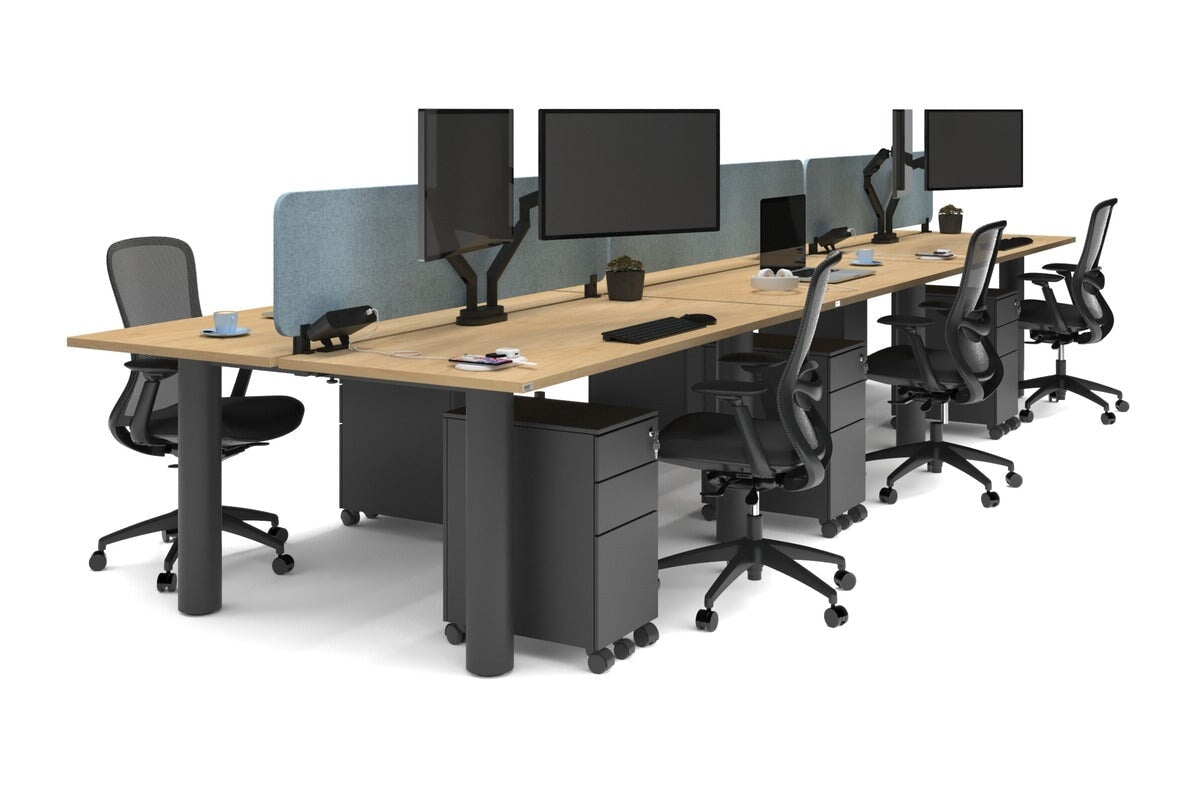 Quadro Cylinder Leg 6-Person Office Workstation Desk [1600L x 700W] - Modern Collaborative Workspace Solution for Team Meetings & Office Productivity