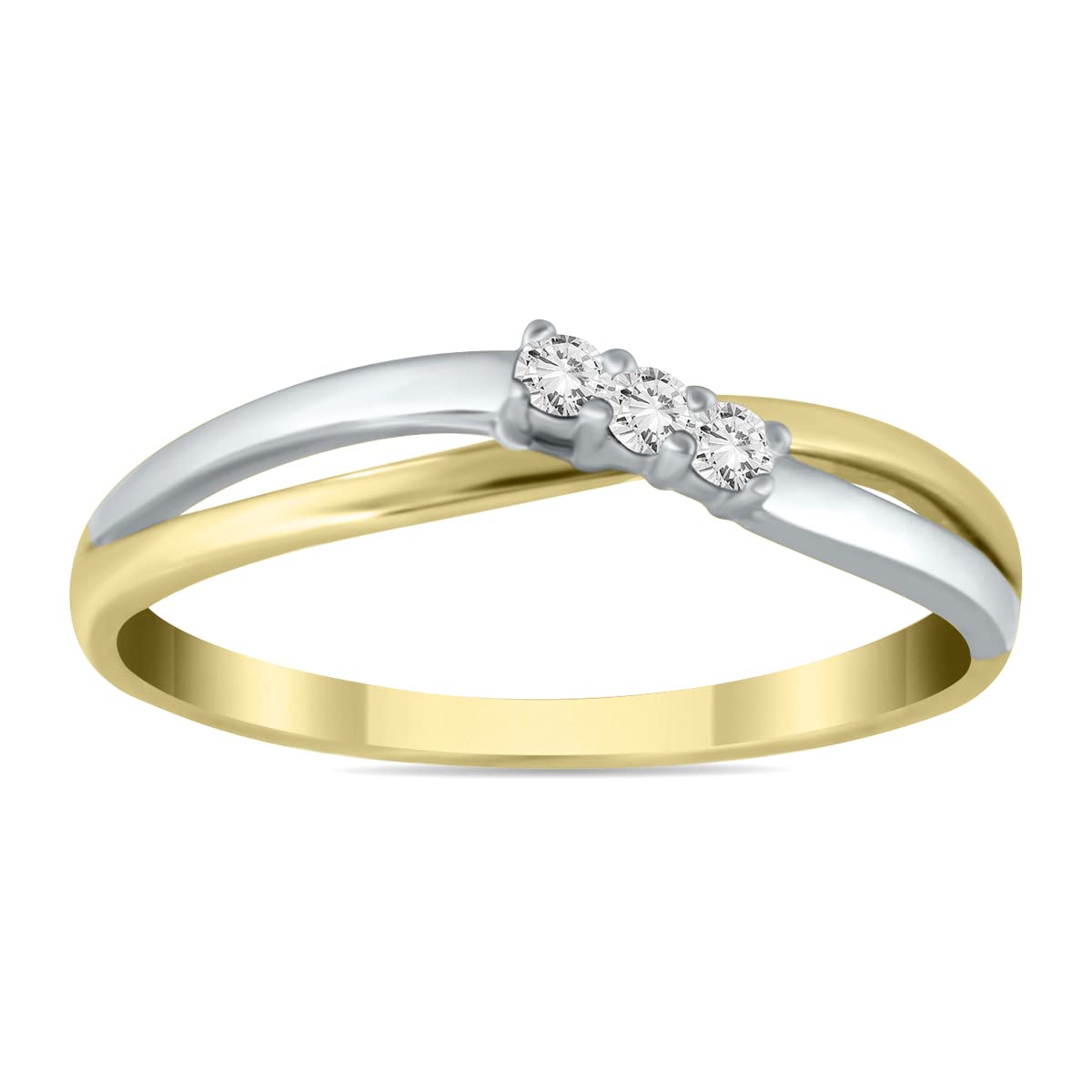 10K White Gold Three Stone Diamond Ring for Women - Elegant Two Tone Wedding Band, Anniversary Gift & Bridal Jewelry for Special Occasions