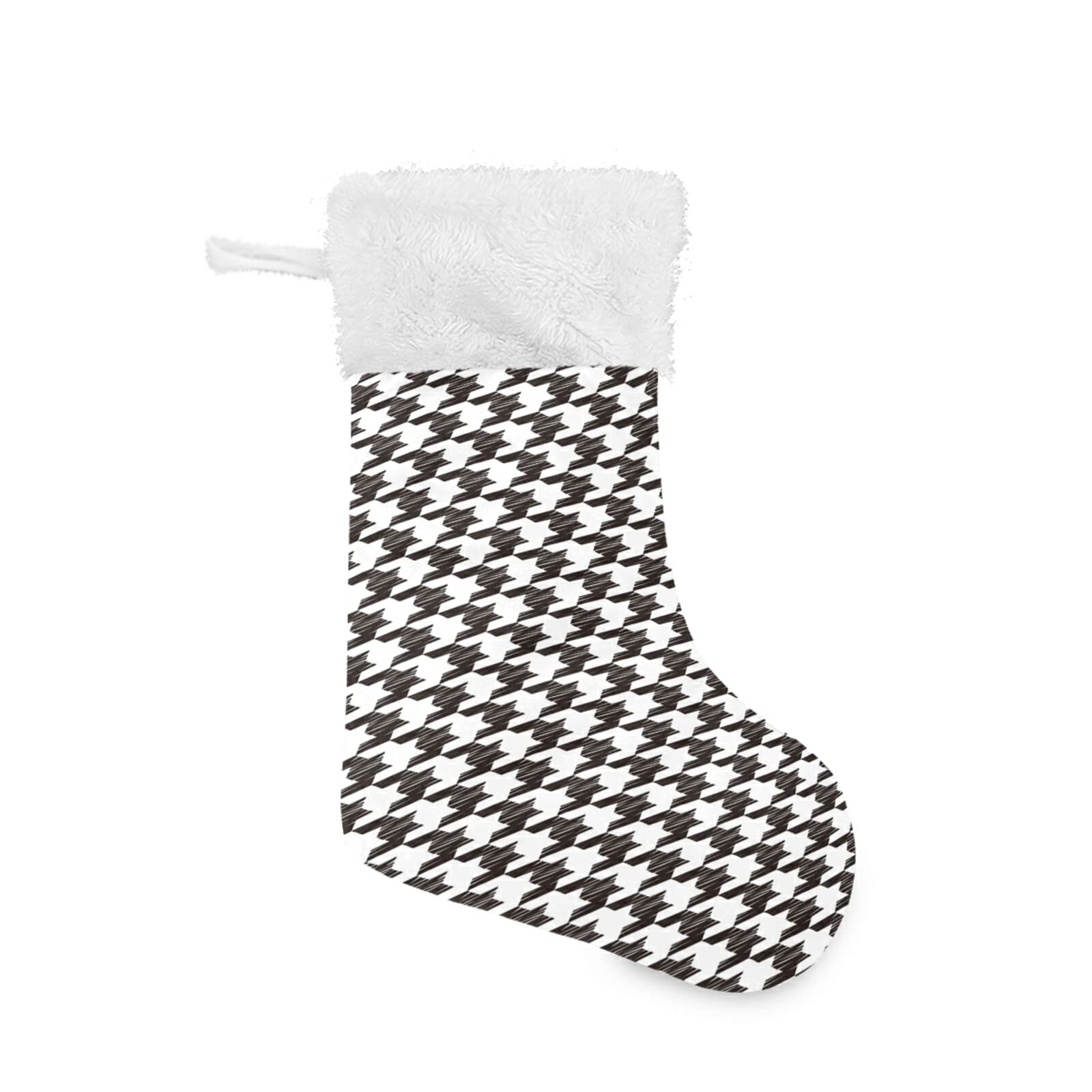 One Bear Christmas Stockings - Black Houndstooth Plaid Faux Fur Stockings (17 Inch) for Fireplace Decor, Holiday Party, Family Xmas - Large Hanging Socks for Cozy Winter Celebrations