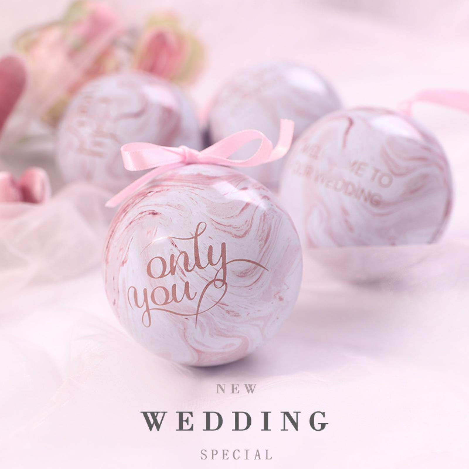 Elegant Pink Marble Tinplate Wedding Candy Box - 3.5