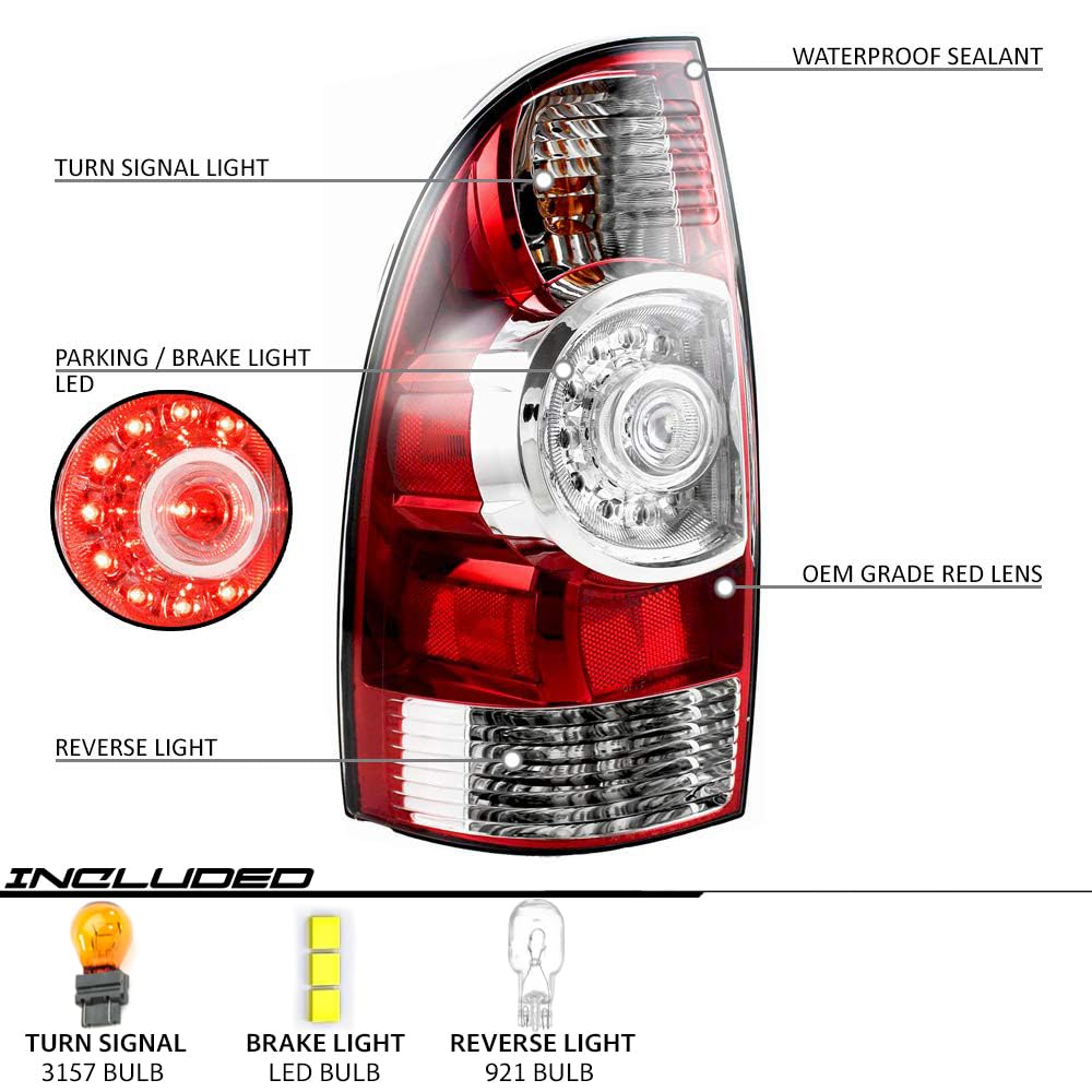 OE Style LED Tail Lights Replacement for 2009-2015 Toyota Tacoma - Smoked Lens, Plug & Play Installation (Part# TO2800177/TO2801177/8156004160/8155004160) - Perfect for Off-Roading, Night Driving & Custom Truck Upgrades