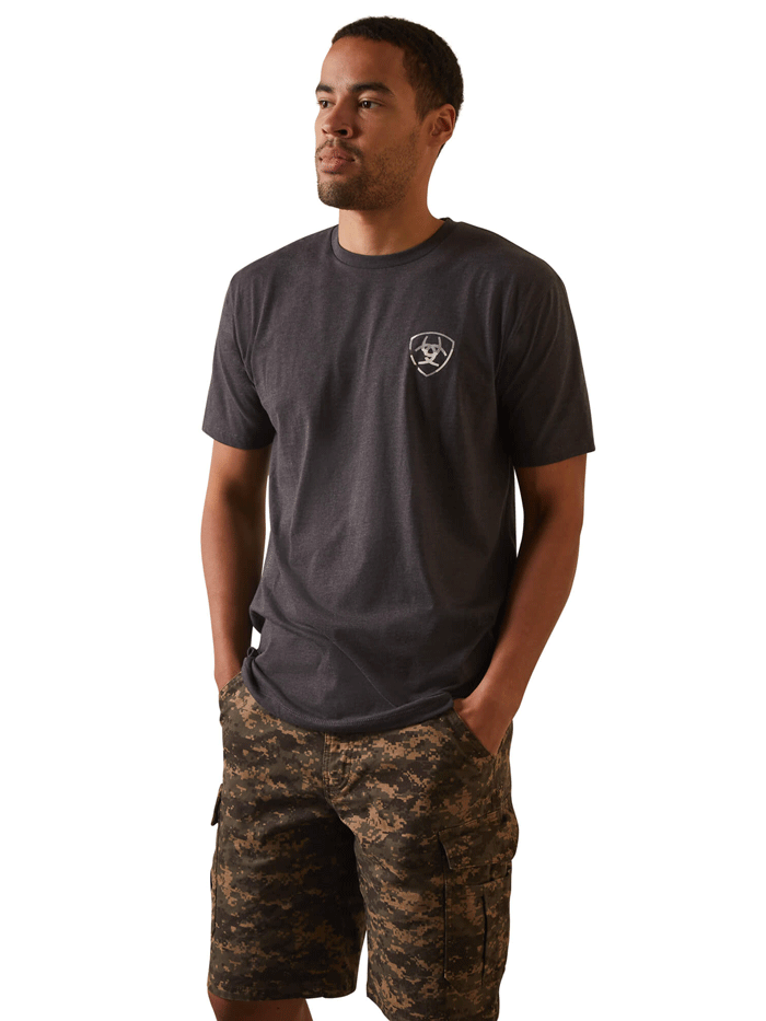 Ariat Men's Tonal Camo Flag T-Shirt - Charcoal Heather | Patriotic Camouflage Graphic Tee for Casual Wear & Outdoor Activities
