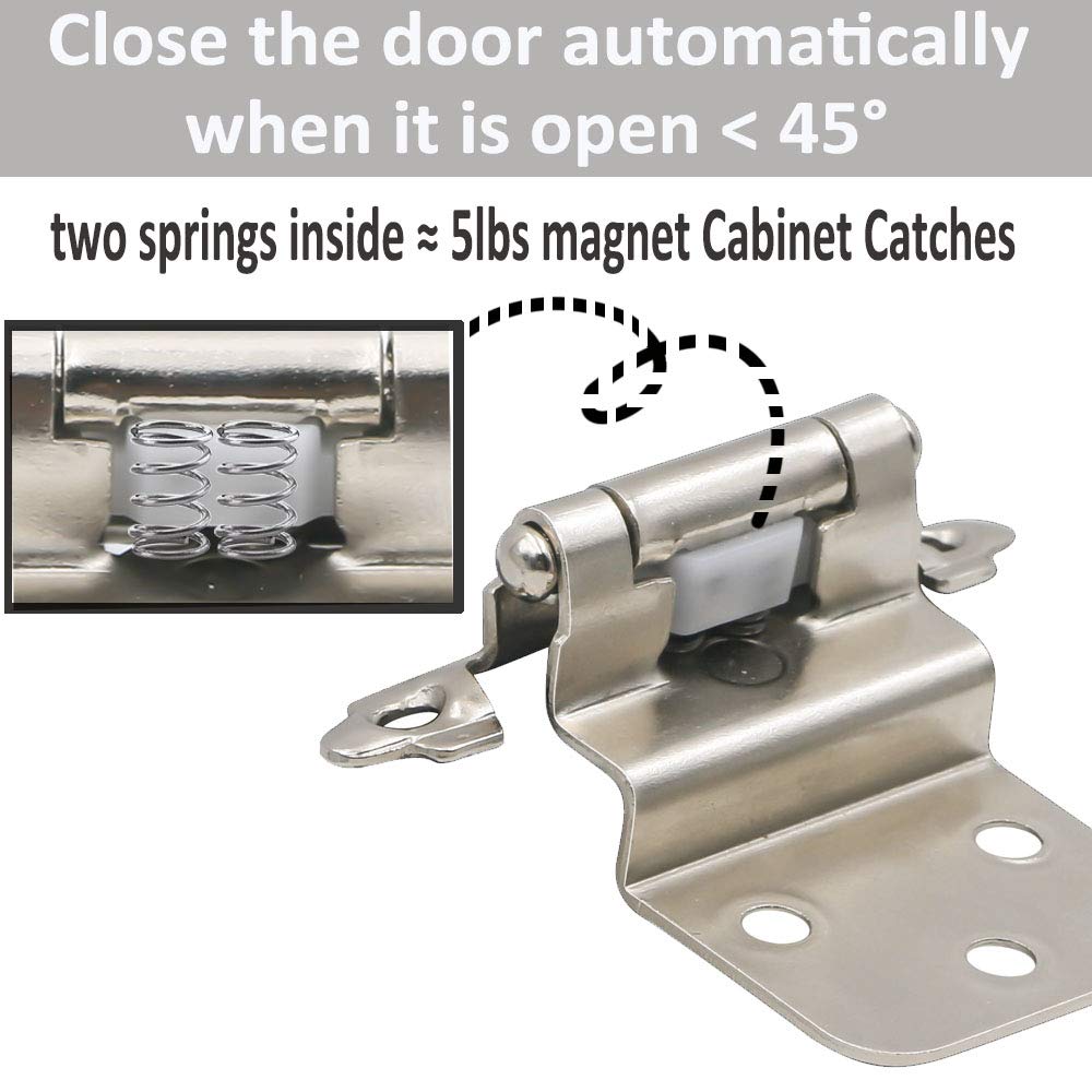 3/8 Inch Offset Inset Cabinet Hinges - Self Closing Satin Nickel Kitchen Cabinet Hinges (4 Pack) - Perfect for Cabinet Door Installation & Home Renovation Projects