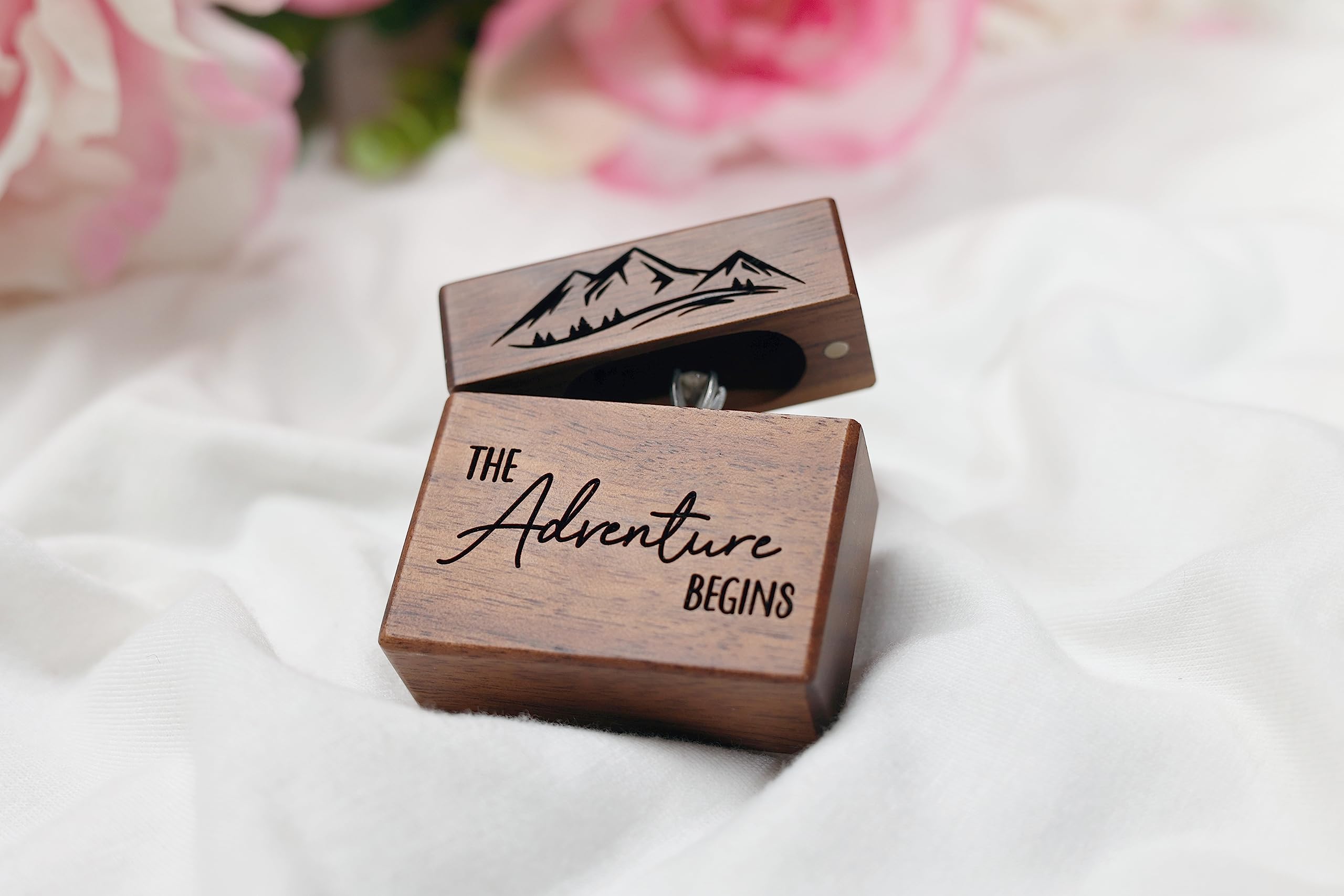 Engraved Slim Wooden Proposal Ring Box for Engagement Wedding - Personalized Ring Bearer Gift Box - Anniversary Birthday Present for Couples - Perfect for Wedding Ceremonies, Proposals & Romantic Surprises