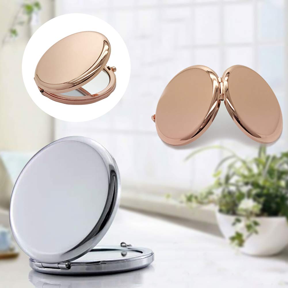 Portable Mini Makeup Mirror with Rose Gold Metal Case - Double-Sided Pop-Up Compact Mirror for Travel, Home & On-the-Go Touch Ups