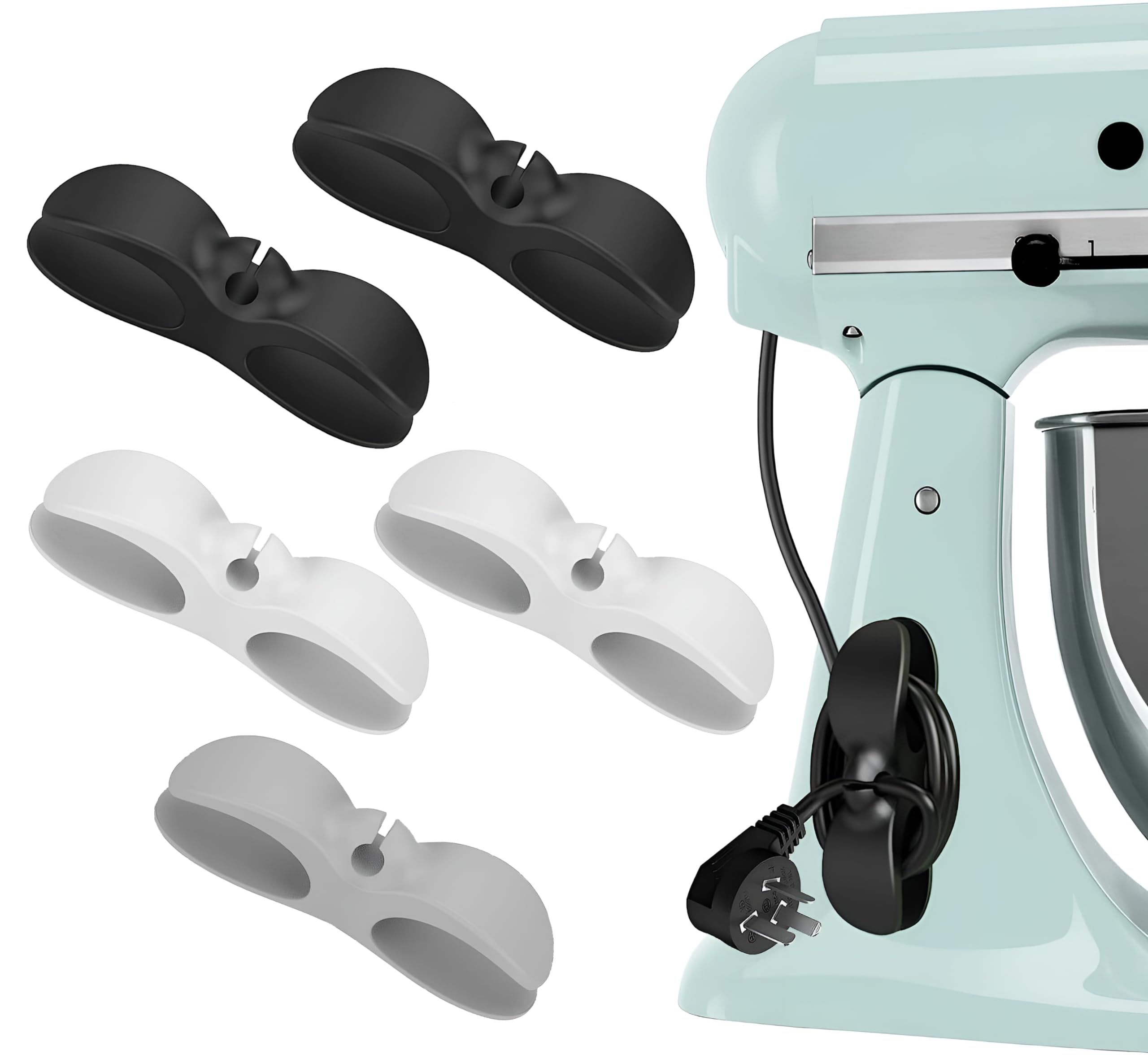 5-Pack Stick-On Cord Organizer for Kitchen Appliances - Cable Wrappers for Mixer, Coffee Maker, Air Fryer, Pressure Cooker - Keep Countertops Tidy & Safe (White) - Perfect for Small Kitchens & Organized Homes