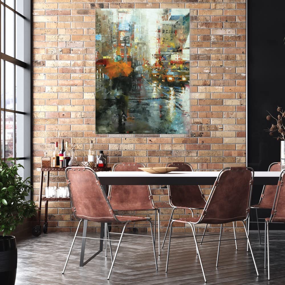 Manhattan Orange Umbrella Fine Art Canvas Print by Mark Lague - 24x32 Inch Ready to Hang Wall Decor for Living Room, Bedroom, Office - Perfect for Modern Home & Office Interior Design