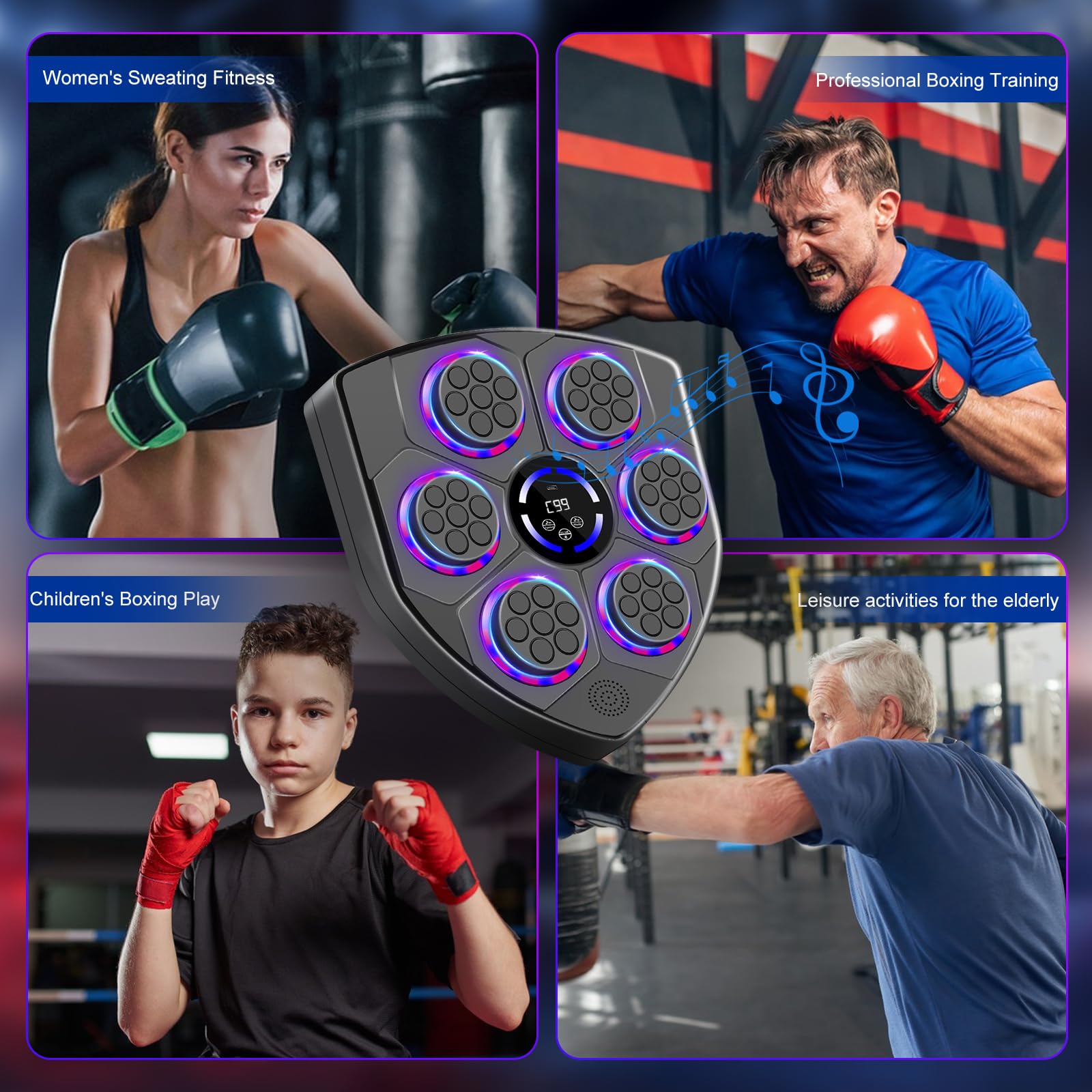 Music Boxing Machine for Kids, Teens & Adults - Boxing Trainer Equipment with Gloves | Wall-Mounted LED Electronic Focus Training for Home, Office & Gym | Perfect for Fitness, Stress Relief & Cardio Workouts
