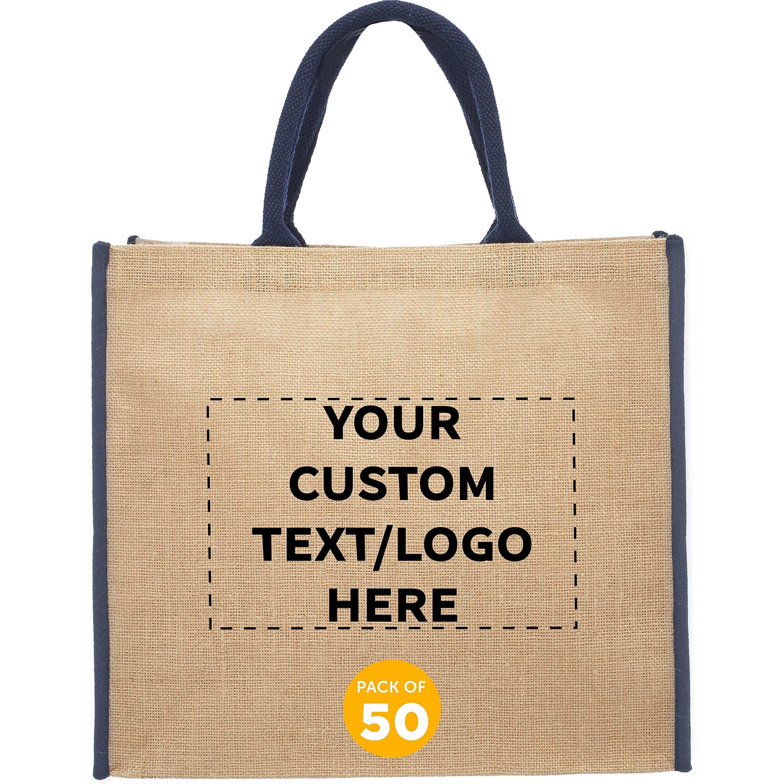 Custom Fresno Eco-Friendly Jute Tote Bags - Bulk Pack of 50 Personalized Reusable Shopping Bags | Perfect for Trade Shows, Grocery Shopping, Outdoor Events & Corporate Gifts - Blue