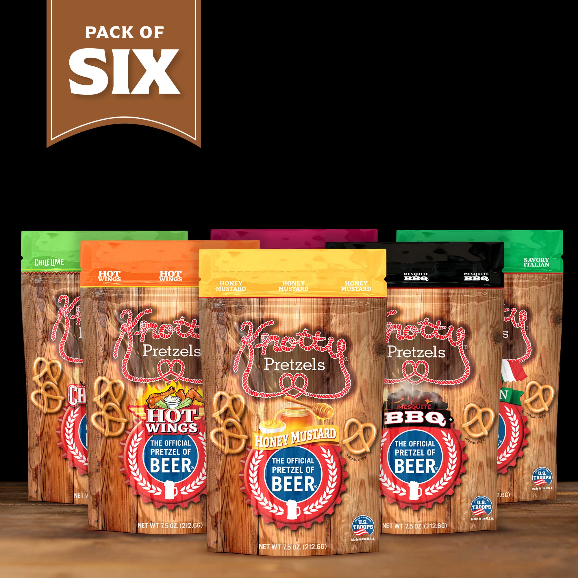 Knotty Pretzels - The Official Pretzel of Beer | 7.5oz Resealable Snack Bags | Variety Pack (6 Pack) | Perfect for Parties, Game Nights & Beer Pairings