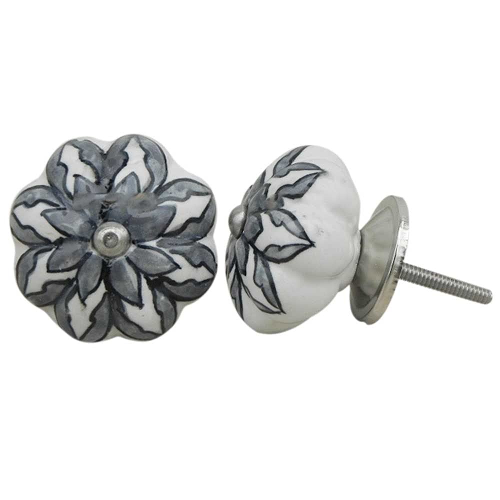 Luxury Ceramic Drawer Knobs - 12 Pack Grey Dahlia for Kitchen Cabinets & Dressers