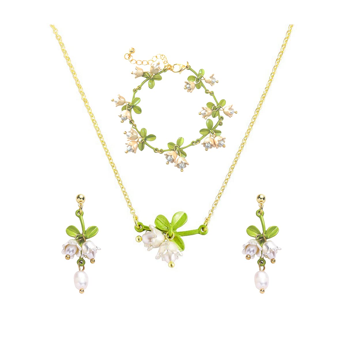 3Pcs Rose Red Jewelry Set - Flower Necklace, Dangle Earrings & Bracelet - Rose Gold Prom Jewelry for Women, Bride Wedding - Perfect for Prom, Bridal Party & Special Occasions