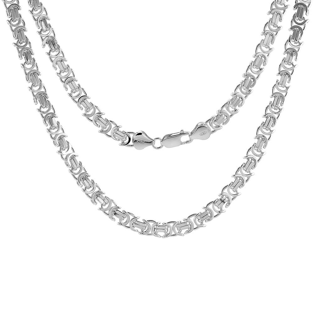 Sterling Silver 7mm Flat Byzantine Chain Necklace & Bracelet Set - Adjustable 7-30 Inches for Men and Women - Perfect for Gifts, Weddings, and Everyday Wear