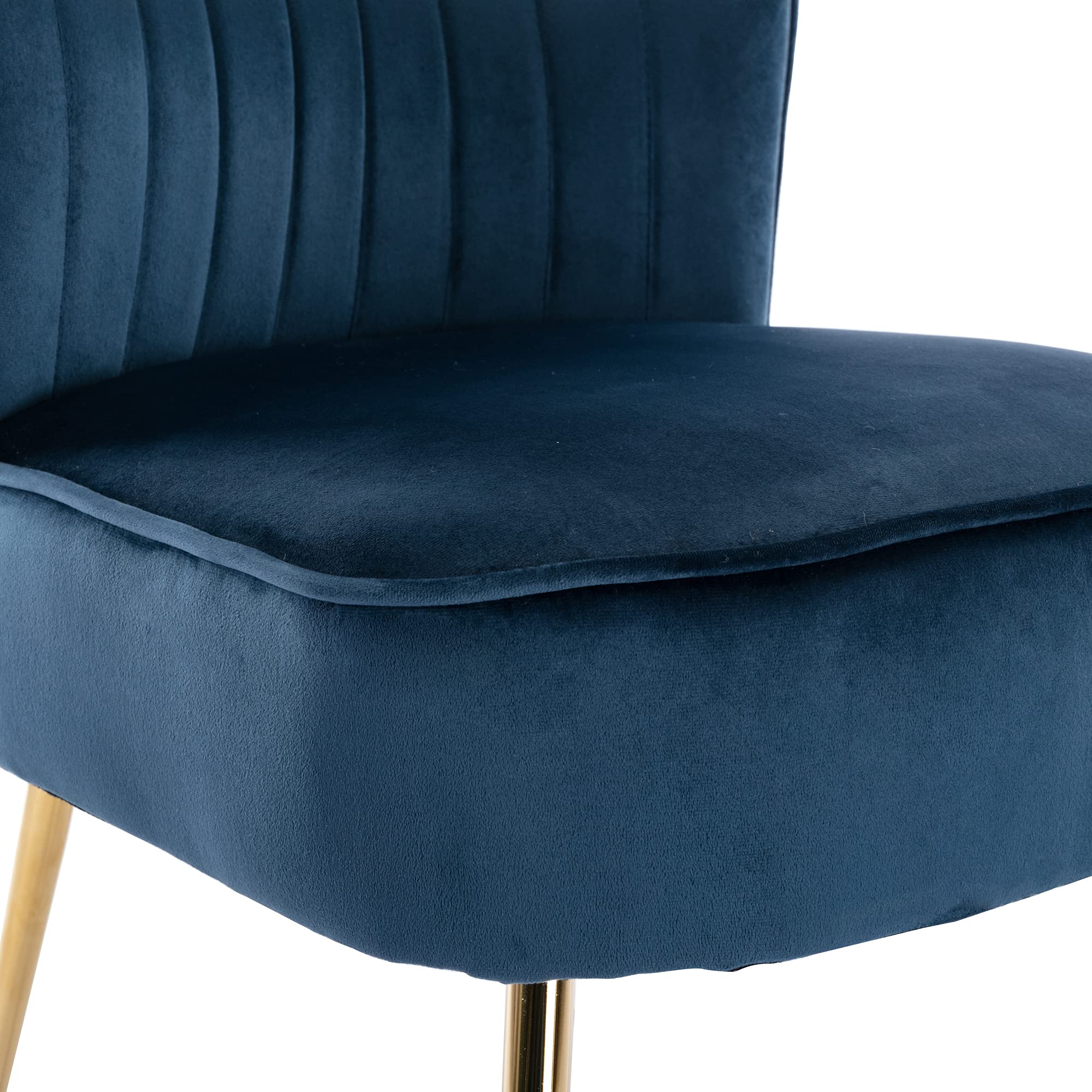 Velvet Accent Chair Set of 2 - Mid Century Modern Armless Slipper Chairs with Golden Metal Legs, Soft Upholstered Living Room Seating for Bedroom, Guest Room & Office - Blue Velvet Wingback Lounge Chairs (Perfect for Small Spaces, Reading Nooks & Cozy Corners)