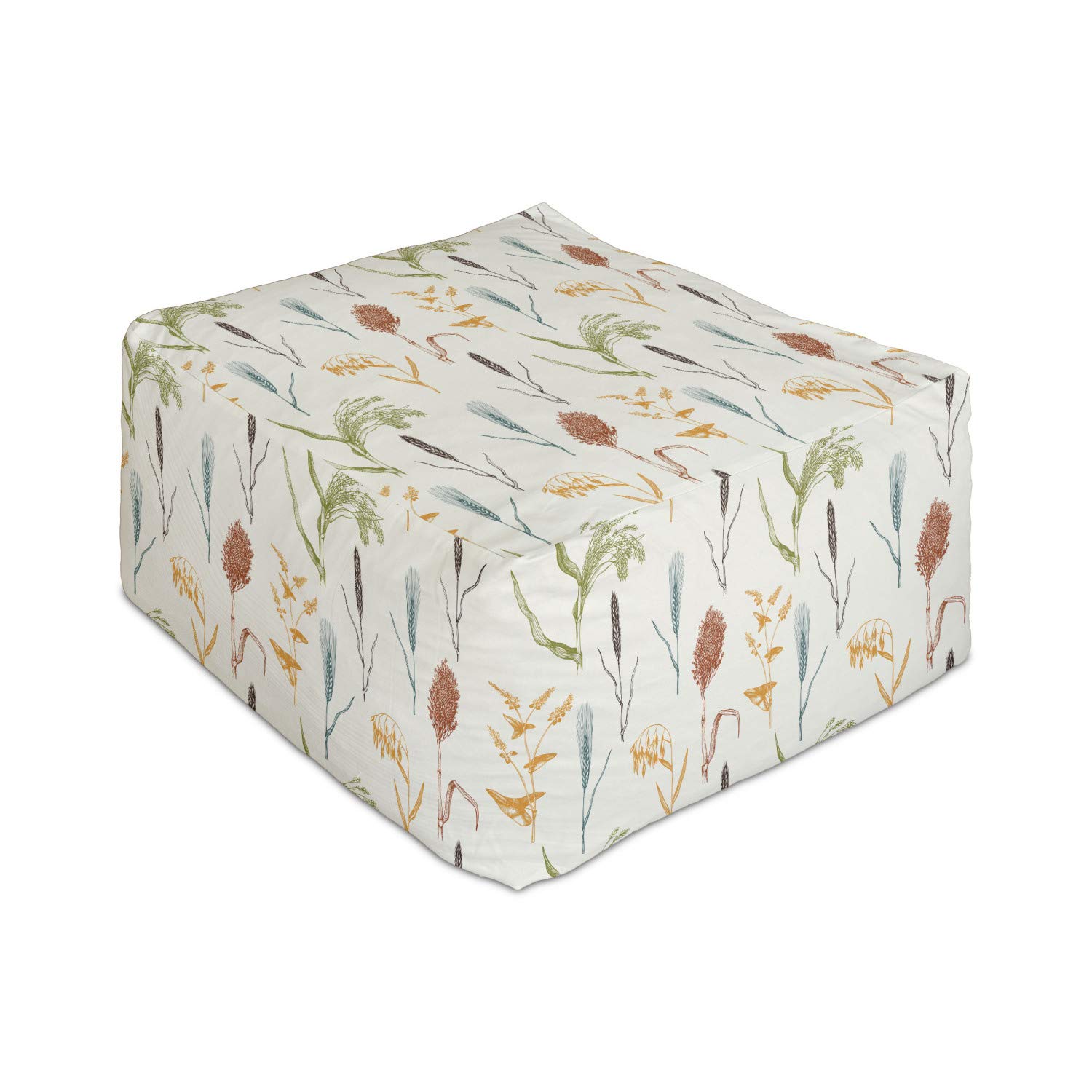 Ambesonne Botanical Rectangle Pouf - Forest Herbs & Wheat Branch Design, 25