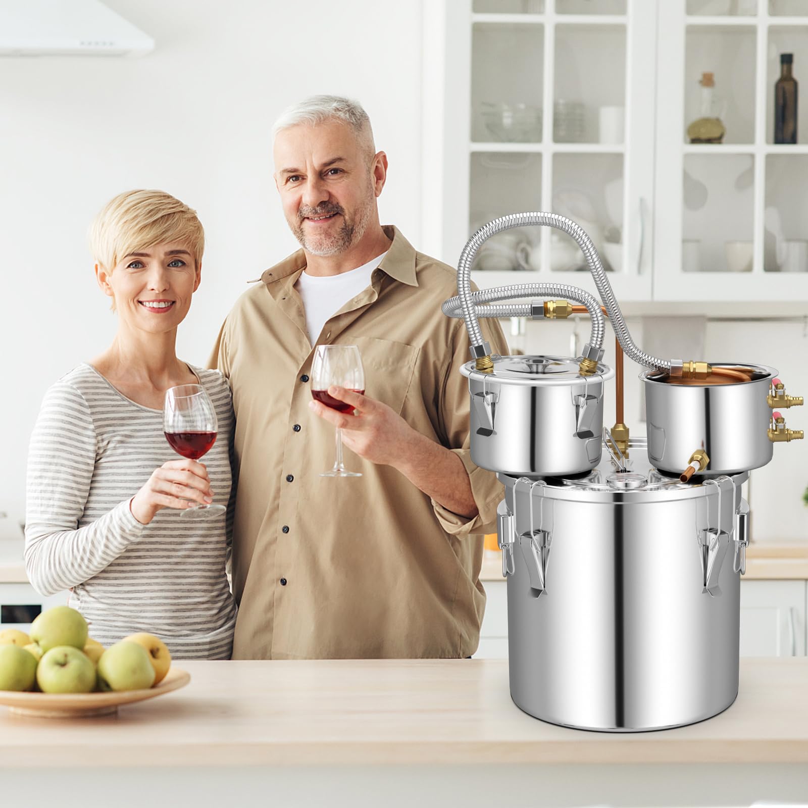 COSTWAY 5 Gal/22L Alcohol Still Home Brewing Distillery Kit - 3 Stainless Steel Pots, Circulating Pump, Built-in Thermometer & Copper Tube - Whisky Wine Brandy Distiller for Home Use, DIY Spirits & Craft Brewing (Perfect for Moonshine, Vodka, Gin Making)