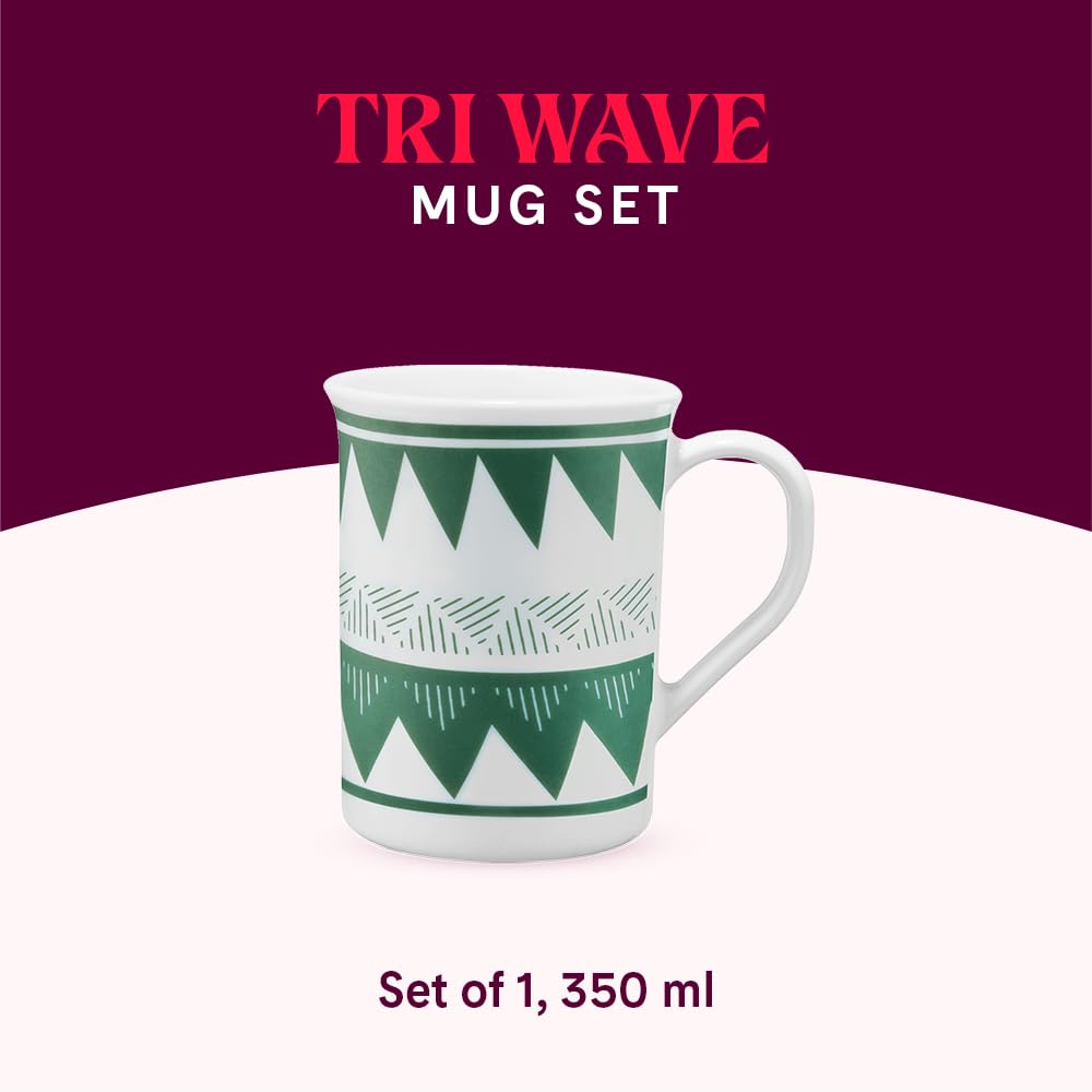 BOROSIL Tri Wave Opalware Mug - Set of 1 Elegant 350ml Tea & Coffee Cup | Microwave & Dishwasher Safe, Bone-Ash Free | Premium White Ceramic for Home, Office & Gifting | Perfect for Daily Use, Parties & Housewarming Gifts