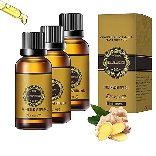 3PCS Organic Ginger Essential Oil for Belly Drainage & Massage - Plant-Based Aroma Oil for Relaxation, Detox & Skin Care - Perfect for Spa, Home Use & Aromatherapy