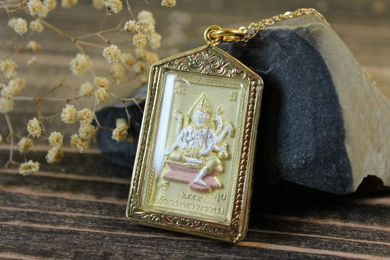2 Inch Encased Ganesh and Thai Deity Amulet - Hindu Buddhist Protection Charm for Good Luck, Wealth & Success - Perfect for Home Altar, Car Dashboard & Travel Blessings