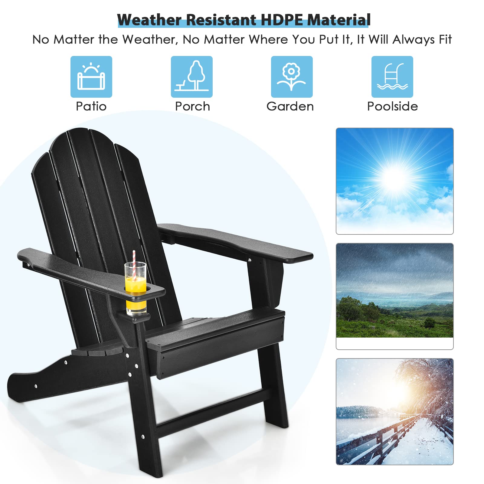 Giantex Set of 2 HDPE Weather-Resistant Adirondack Chairs – Outdoor Fire Pit Seating for Campfire, Deck, Garden, Yard, Porch & Lawn – Durable Composite Patio Furniture for Relaxing & Entertaining