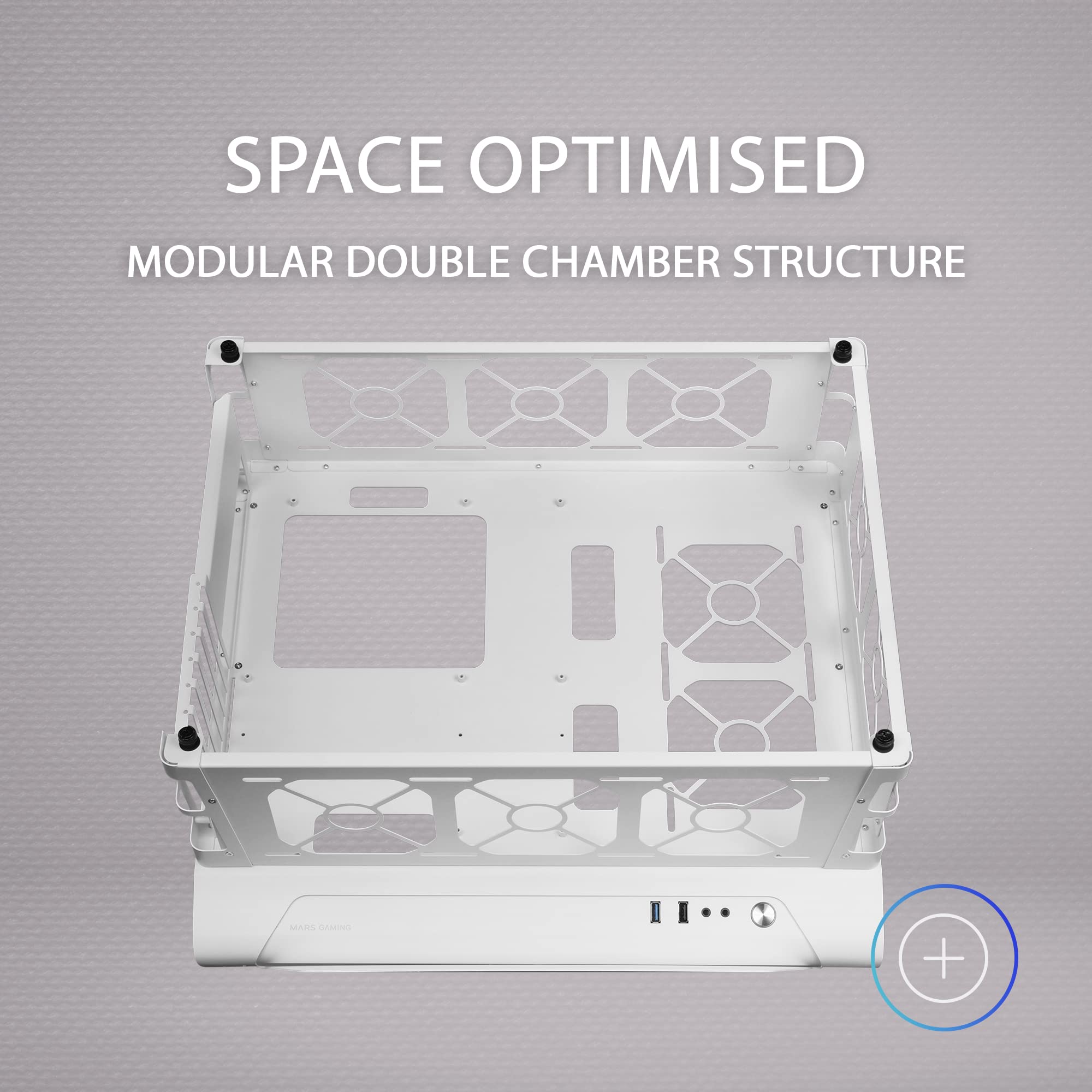 Mars Gaming MCB White - Premium ATX XL PC Gaming Case with Modular Dual Chamber Design | High Airflow for Gaming & Streaming Setup | Perfect for Custom RGB Builds & Workstations