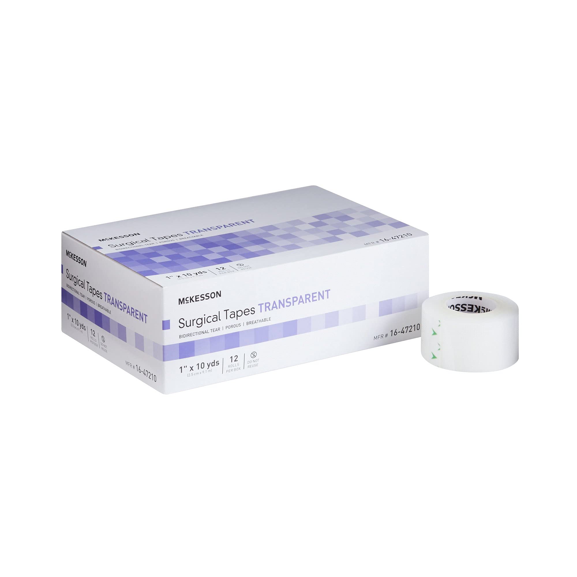McKesson Non-Sterile Surgical Tape - 1 inch x 10 Yards, Breathable Plastic Adhesive - 12 Rolls per Pack (12 Packs, 144 Total Rolls) - Ideal for First Aid, Wound Care & Medical Bandage Securing