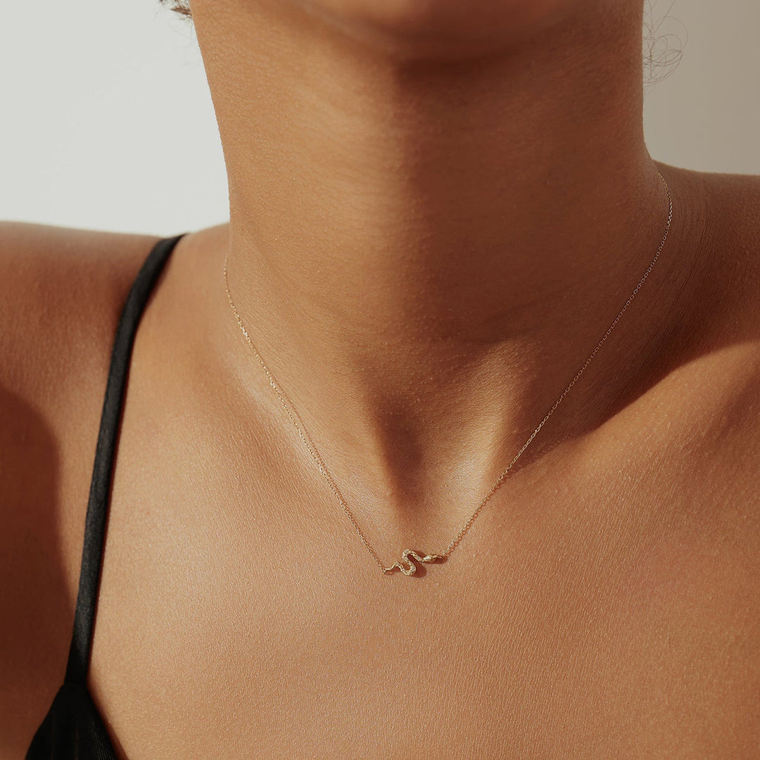 14K Yellow Gold Diamond Snake Necklace for Women - Elegant & Unique Jewelry Gift for Birthday, Anniversary & Special Occasions