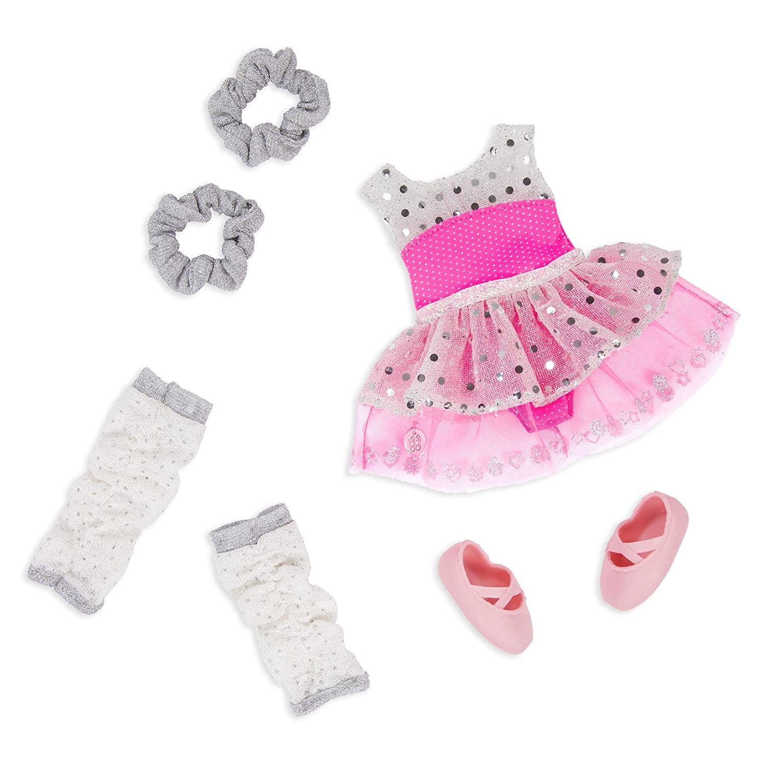 Glitter Girls Twirls of Joy Ballerina Outfit with Hearts & Stars - Ballet Dress, Hair Elastics, Shoes for 14-inch Doll - Perfect Dress-Up Toy for Kids Ages 3+ - Great for Pretend Play, Birthday Gifts & Role-Playing Fun