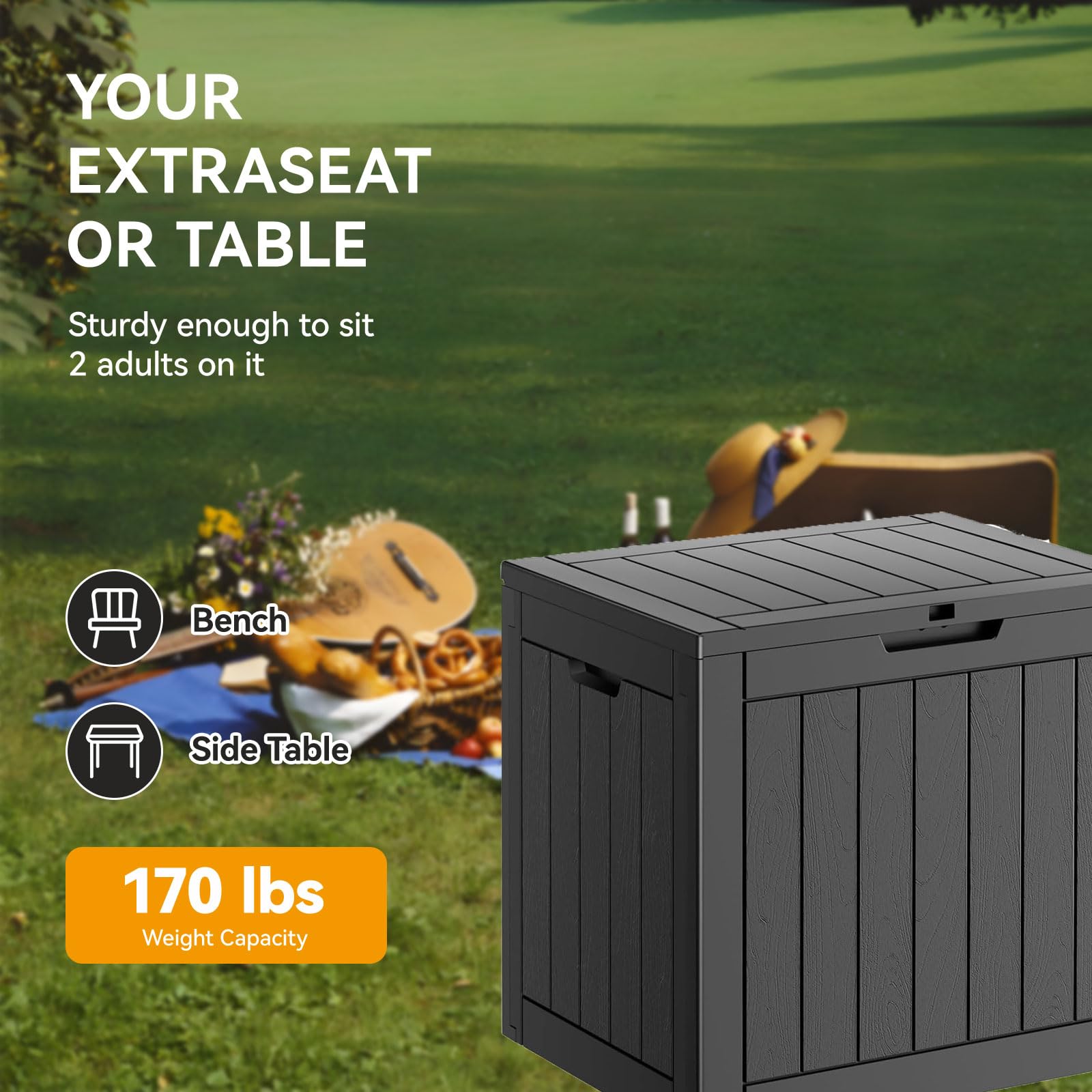 32 Gallon Waterproof Deck Box - Lockable Outdoor Storage for Garden Tools, Pool Accessories, Patio Furniture & Cushions | Durable Resin Indoor/Outdoor Storage Bench for Backyard, Poolside & Patio Organization