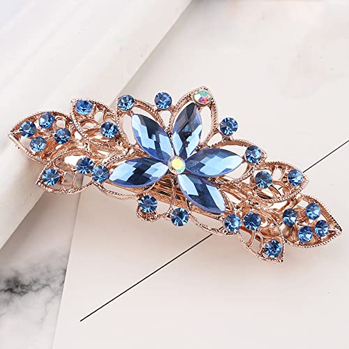 E EMZHOLE Large Hair Barrettes Clips for Women & Girls - Flower Rhinestone Hairpin Hair Accessories (Royal Blue) | Perfect for Weddings, Parties & Everyday Wear