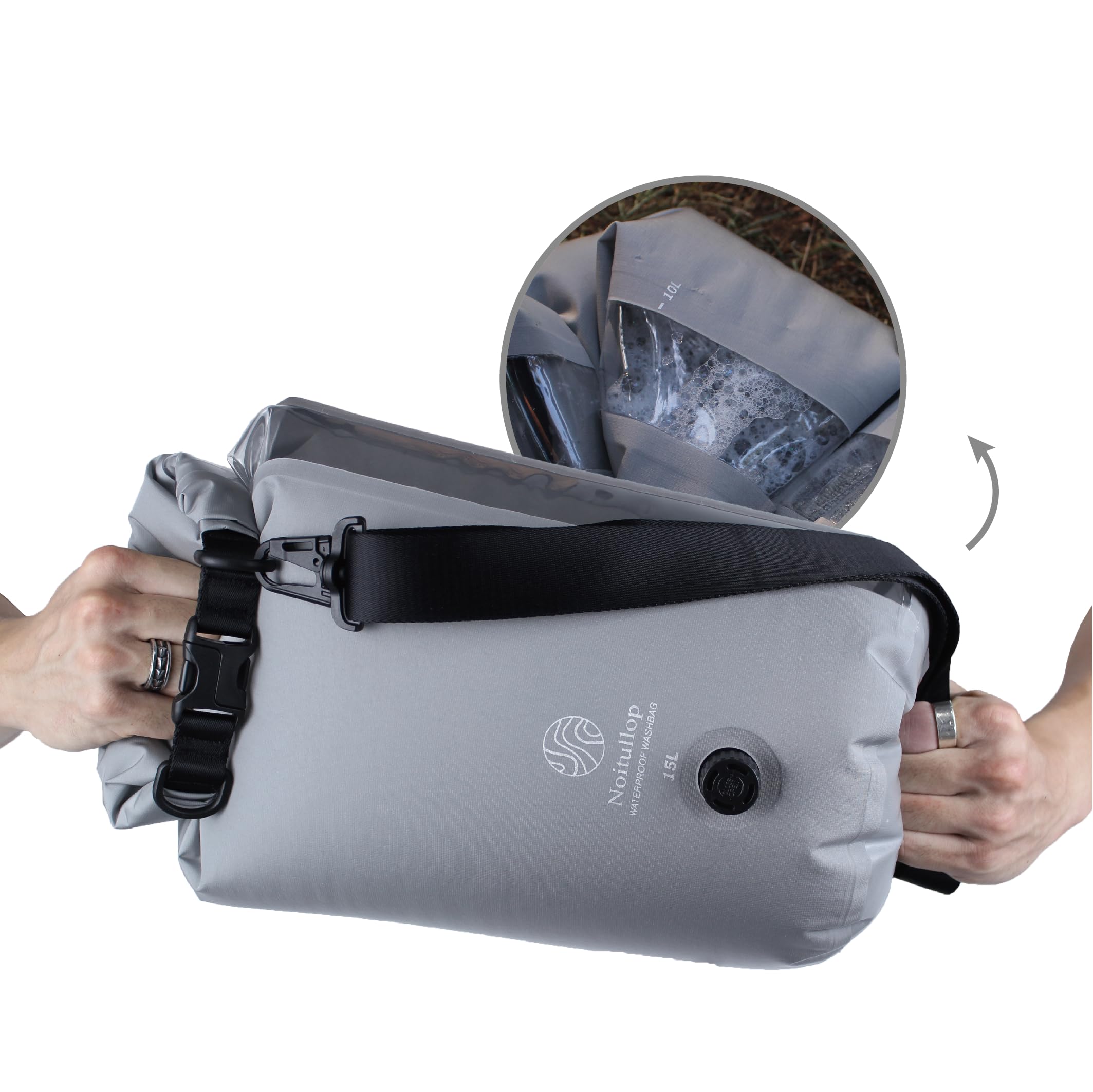 Portable Washing Machine Bag - 15L Waterproof Dry Bag for Travel & Camping - Compact Manual Clothes Washer - Lightweight Nylon Laundry Bag (Gray) - Perfect for Outdoor Adventures, RV Trips & Emergency Use