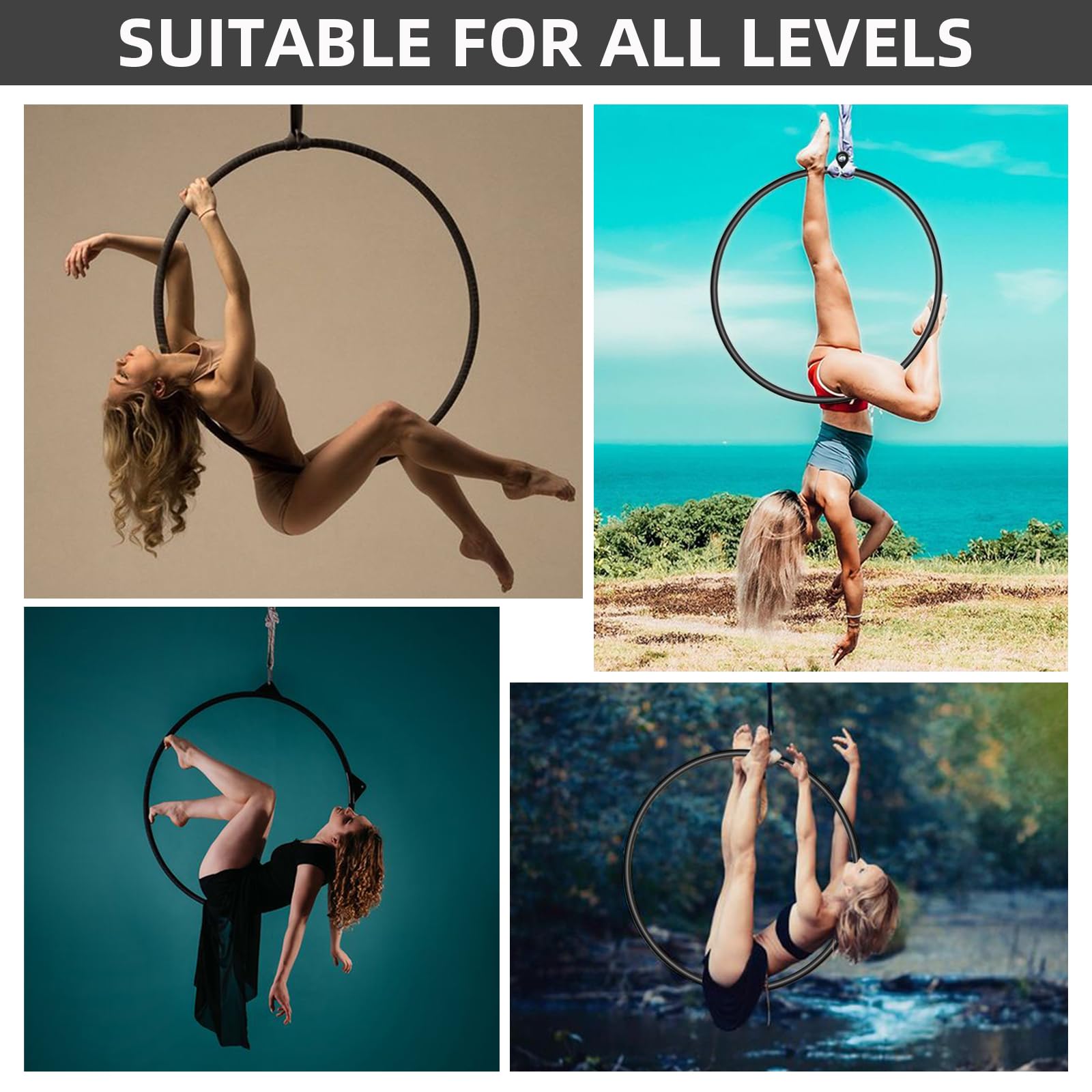 PRIOR FITNESS Professional Aerial Lyra Hoop Set for Adults - Stainless Steel Single Point Suspension Ring (25mm & 32mm Tube Diameter) - Perfect for Home Gym, Circus Training & Aerial Yoga