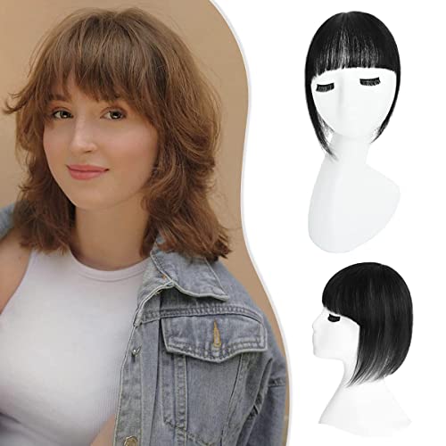 ROSEBUD Clip-In Bangs Hair Extensions - 3D Wispy Fringe with Temples, Jet Black Real Human Hair for Women | Perfect for Instant Hairstyle Transformation, Cosplay & Everyday Wear