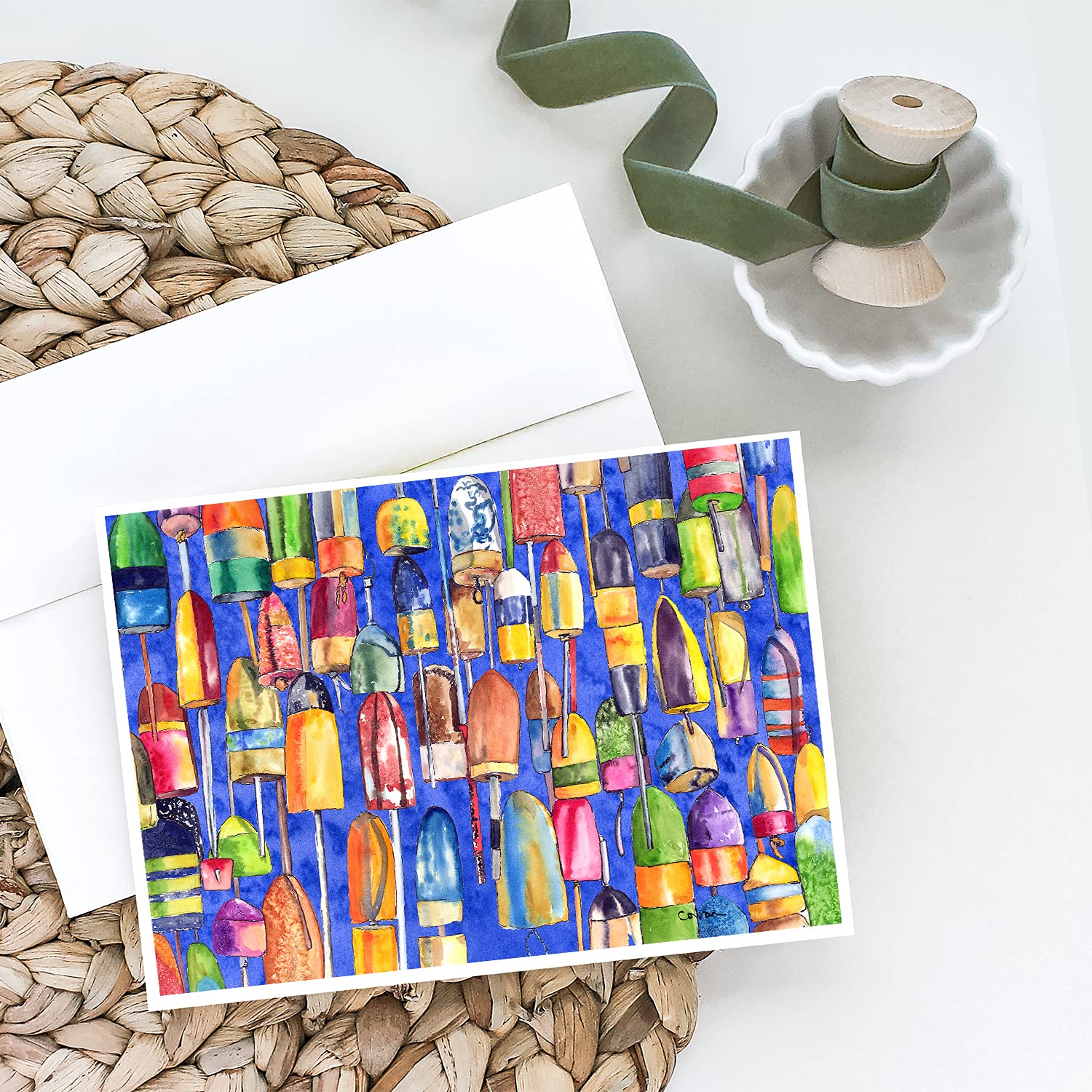 Caroline's Treasures 8-Pack Lobster Buoys Blank Greeting Cards with Envelopes | Whimsical A7 Size 5x7 Note Cards for Birthday, Thank You, Wedding & Holiday Occasions