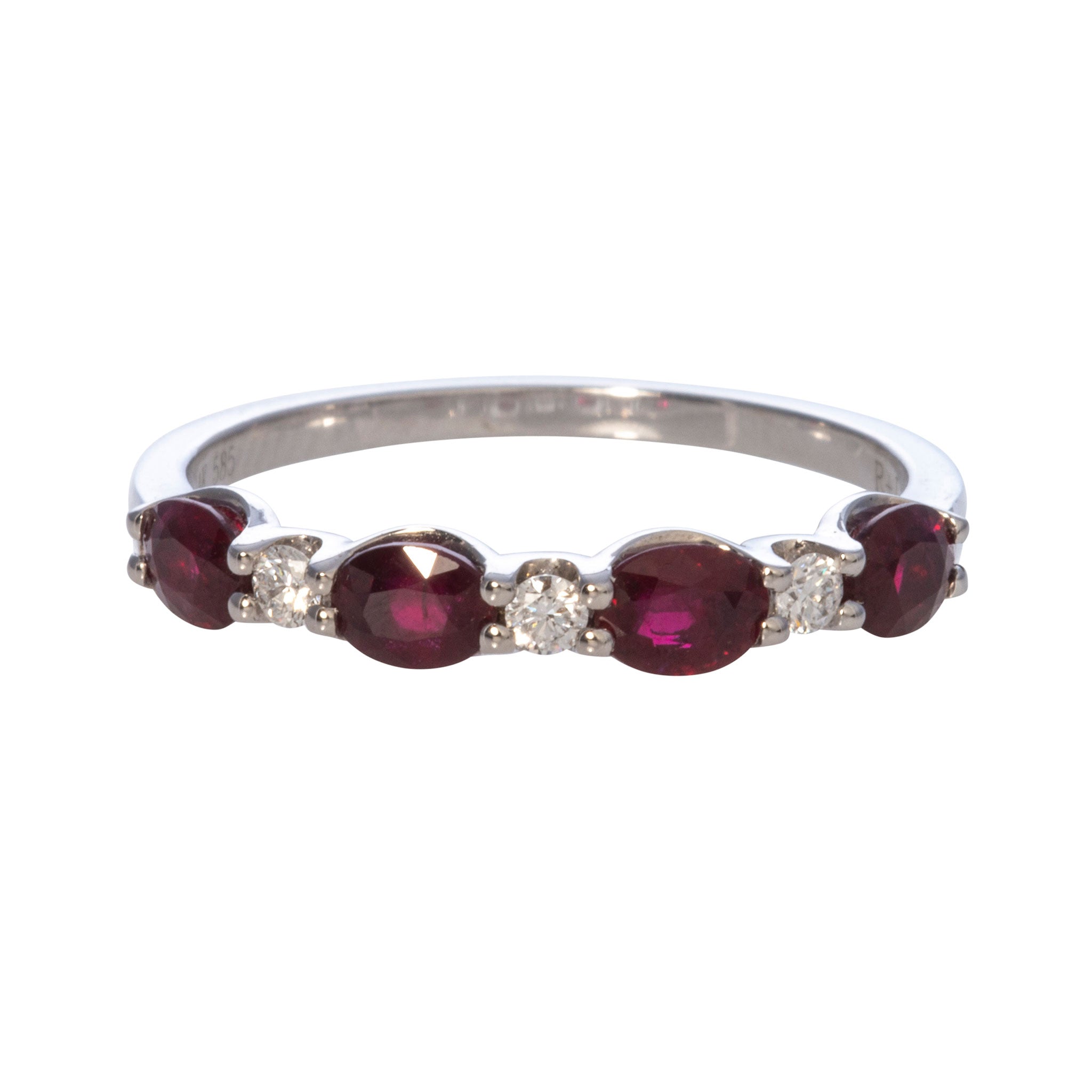 14K White Gold Oval Ruby & Round Diamond Wedding Band - Elegant Engagement Ring for Women, Perfect for Anniversaries & Romantic Occasions