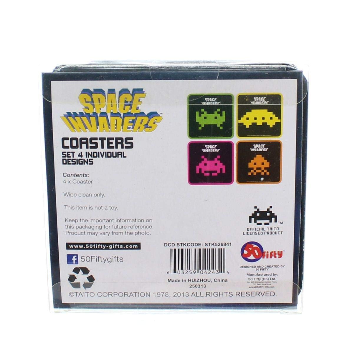 50Fifty Space Invaders Coasters Set of 4 - Absorbent Drink Coasters for Coffee, Beer & Wine - Fun Gaming-Themed Table Protectors for Home, Office & Game Room Decor