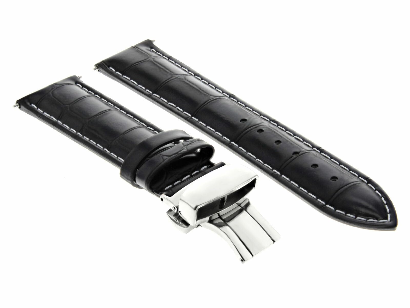 24mm Genuine Leather Watch Band Strap for Breitling Super Ocean Avenger - Black with White Stitching | Replacement Watch Strap for Diving, Swimming & Everyday Wear