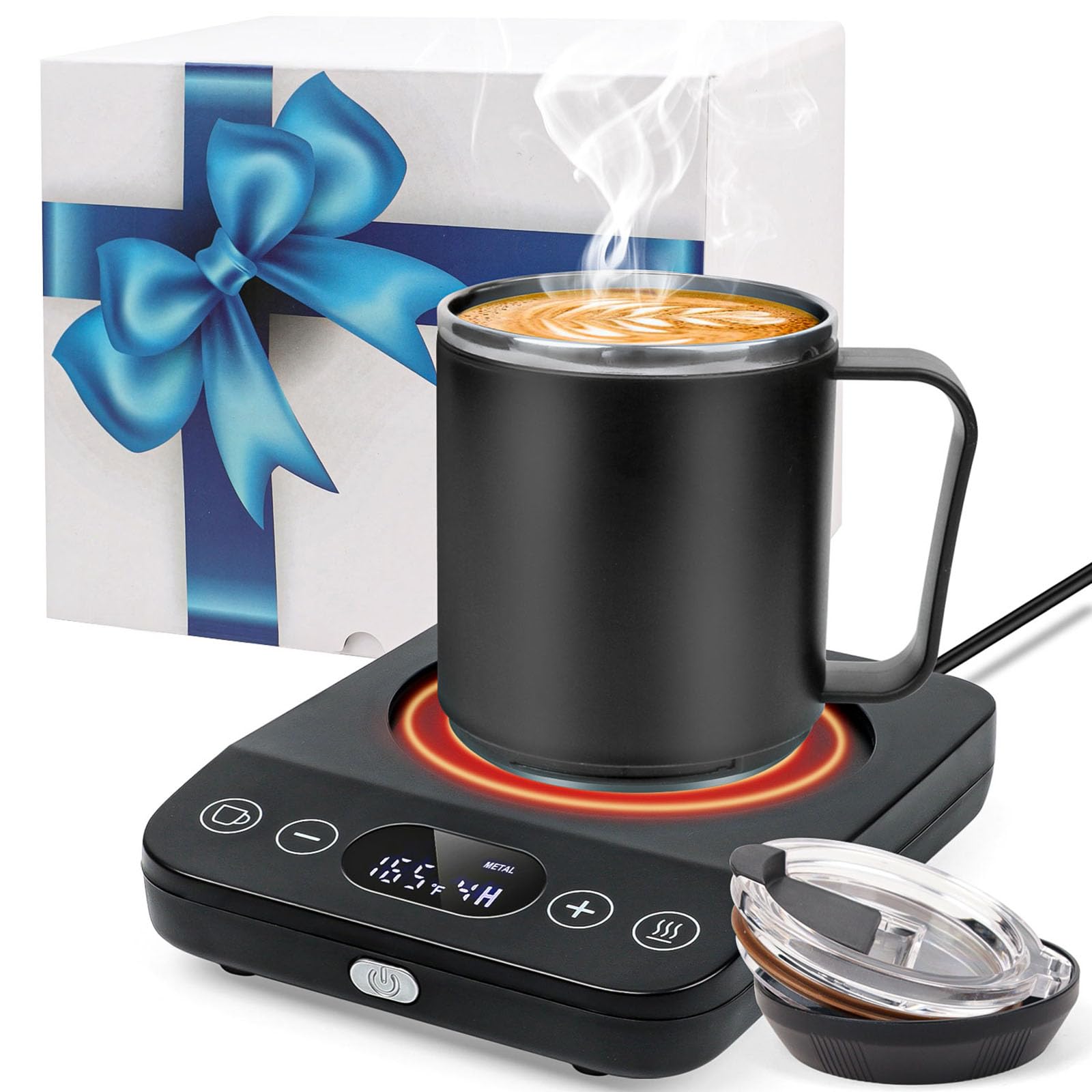 30W Coffee Mug Warmer with Auto Shut Off & Timer - 15.5oz Aesthetic Ceramic Mug Set - Smart Desk Heater for Coffee, Tea, Beverages - Perfect for Office, Home, Gifts (Black)