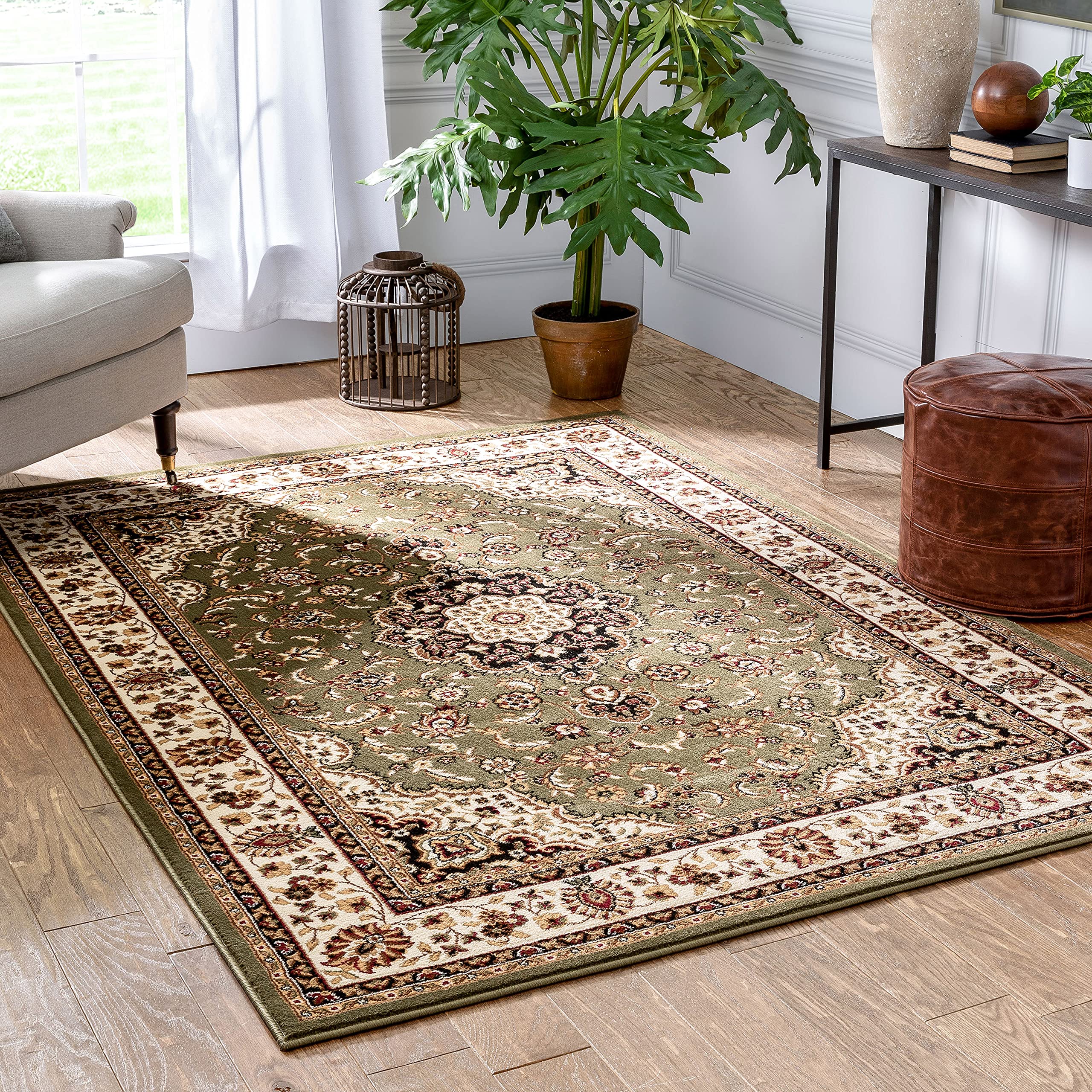 Well Woven Barclay Collection Medallion Kashan Green 9x12 Area Rug - Soft Non-Slip Living Room, Bedroom & Dining Room Carpet - Perfect for Home Decor, Office & High Traffic Areas