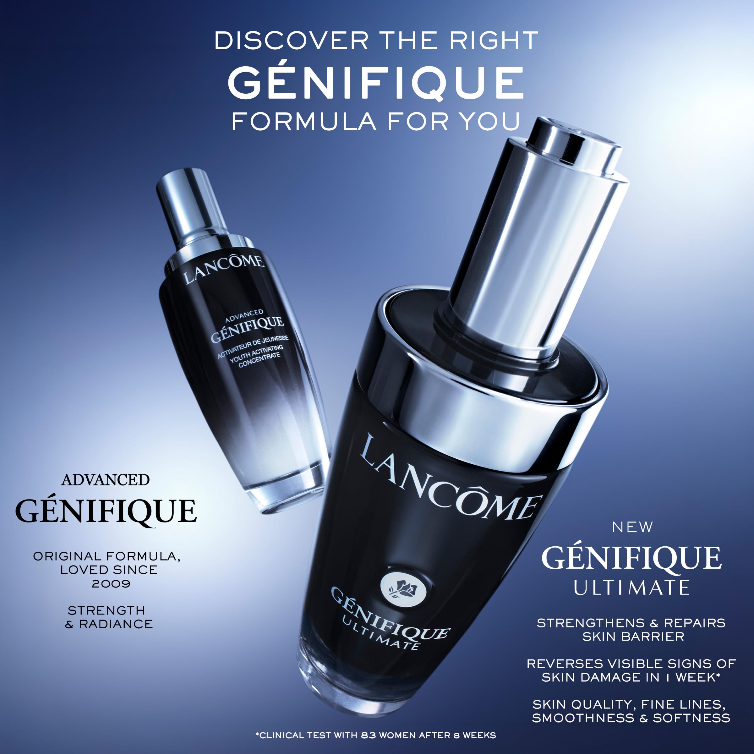 Lancôme Génifique Ultimate Dual Recovery Anti-Aging Face Serum - Visibly Reduces Fine Lines & Wrinkles, Improves Skin Texture & Hydration with Hyaluronic Acid & Beta Glucan - Perfect for Nighttime Skincare Routine & Daily Moisturizing