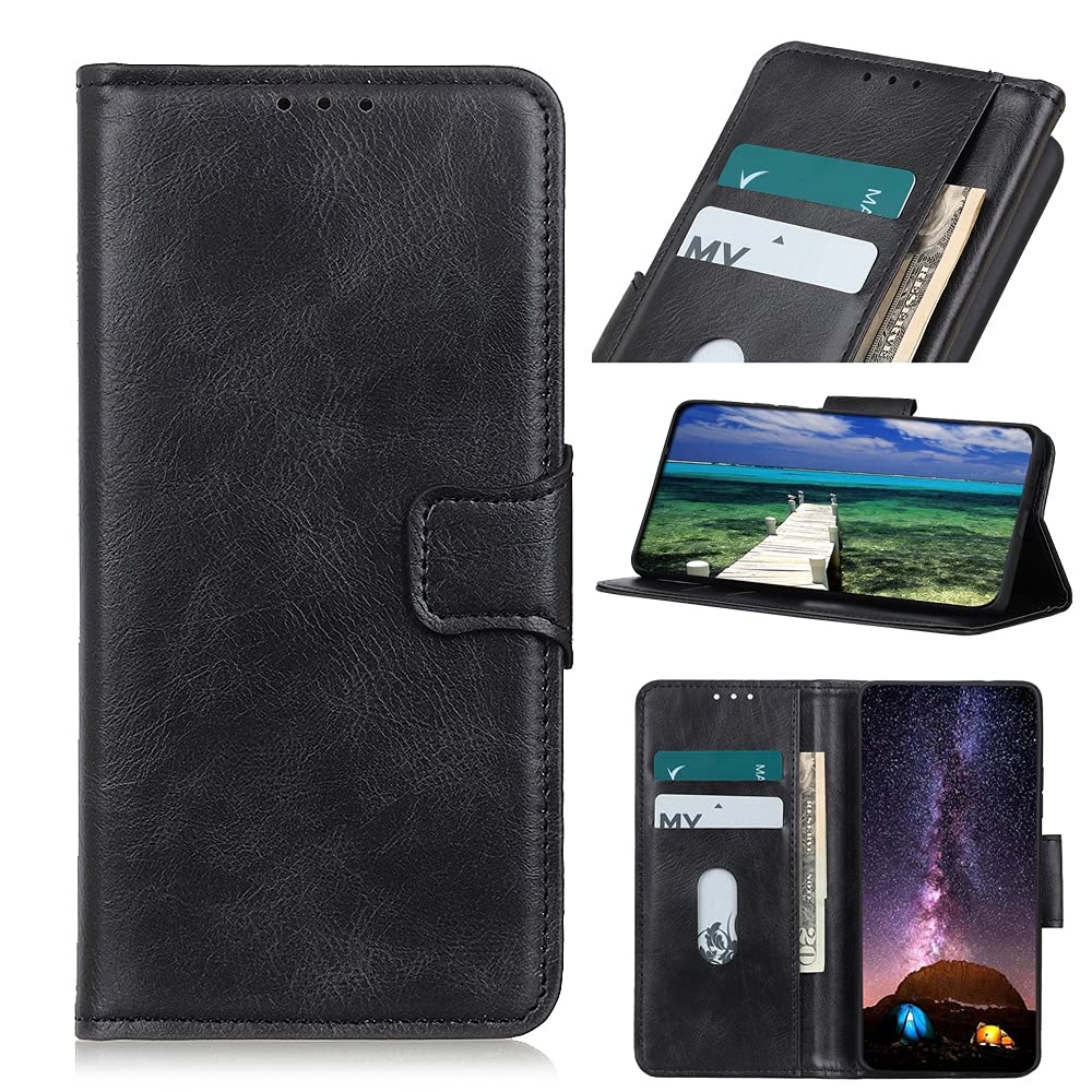 Google Pixel 6 Leather Case - Crazy Horse Flip Cover with Card Holder for Daily Use & Travel