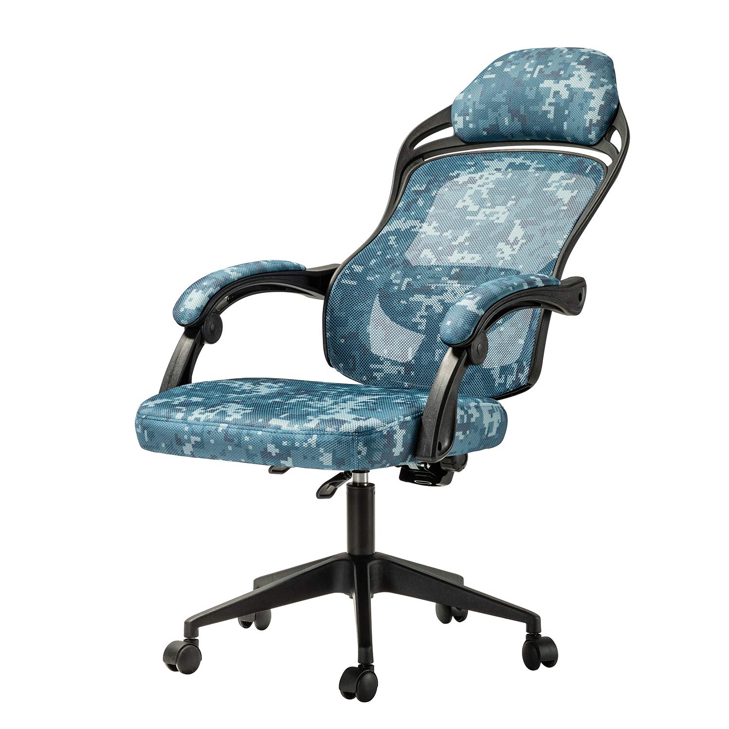 Ergonomic Gaming Chair with Adjustable Height, High Back & Swivel - Camouflage Design for PC & Office Use - Navy Blue with Integrated Headrest & Lumbar Support - Perfect for Long Gaming Sessions & Home Office Work