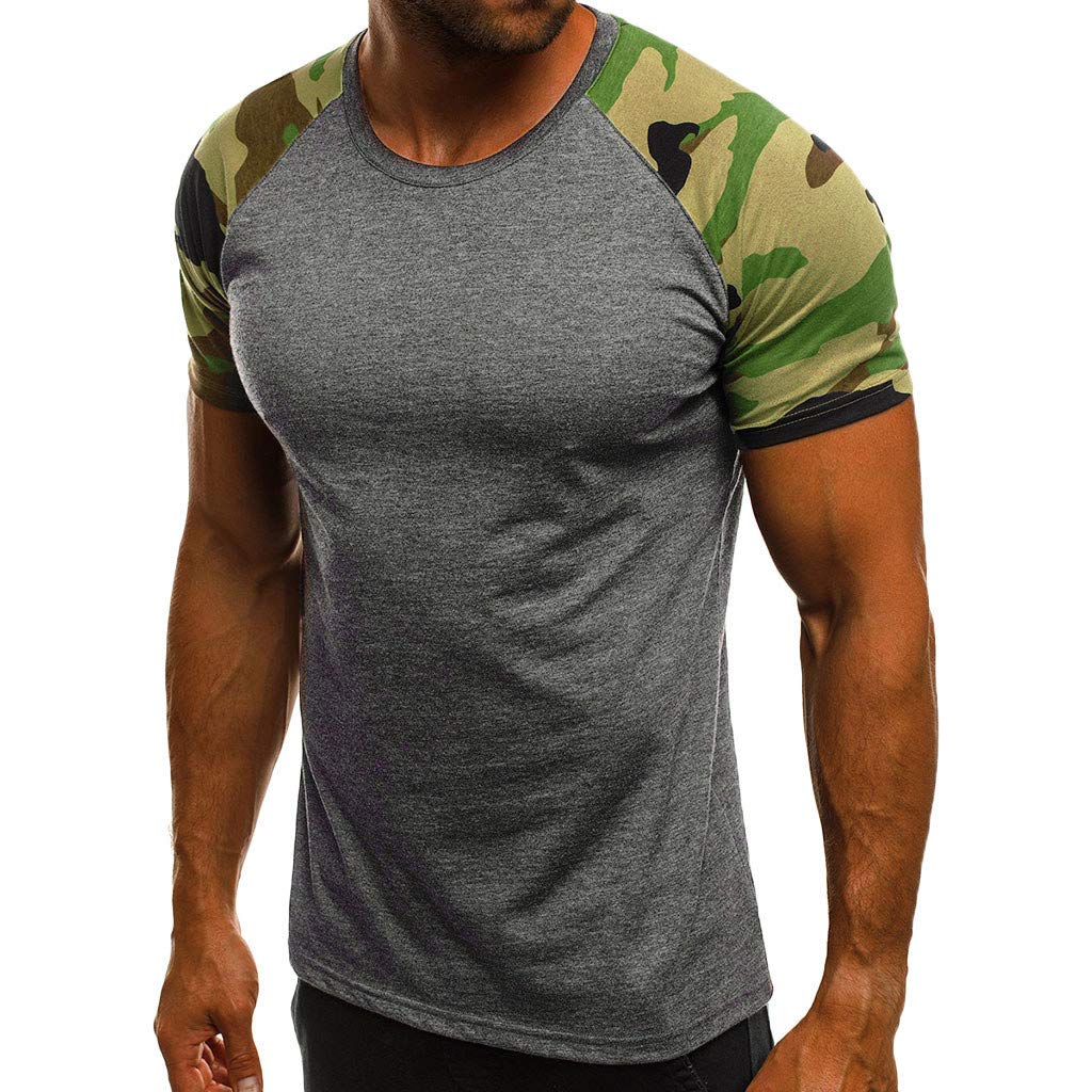 Slim Fit Camouflage Printed Short Sleeve Men's Dress Shirt - Casual Blue T-Shirt for Outdoor Activities & Streetwear Fashion