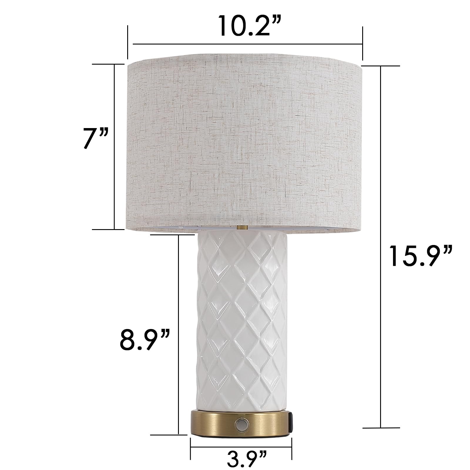 COTULIN 2-Pack White Ceramic Table Lamps - Modern Farmhouse Style 3-Way Dimmable Touch Control Bedside Lamps with USB Charging Ports (16