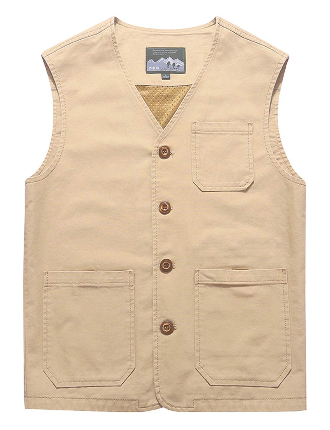 Gihuo Men's Casual Outdoor Cotton Travel Vest - Lightweight Packable Fishing Hunting Hiking Vest with Multiple Pockets for Travel & Adventure